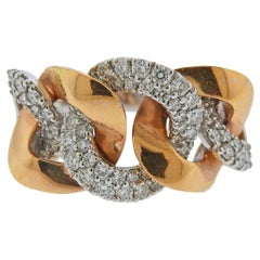 Italian Gold Rose White Gold Diamond Link Chain Ring