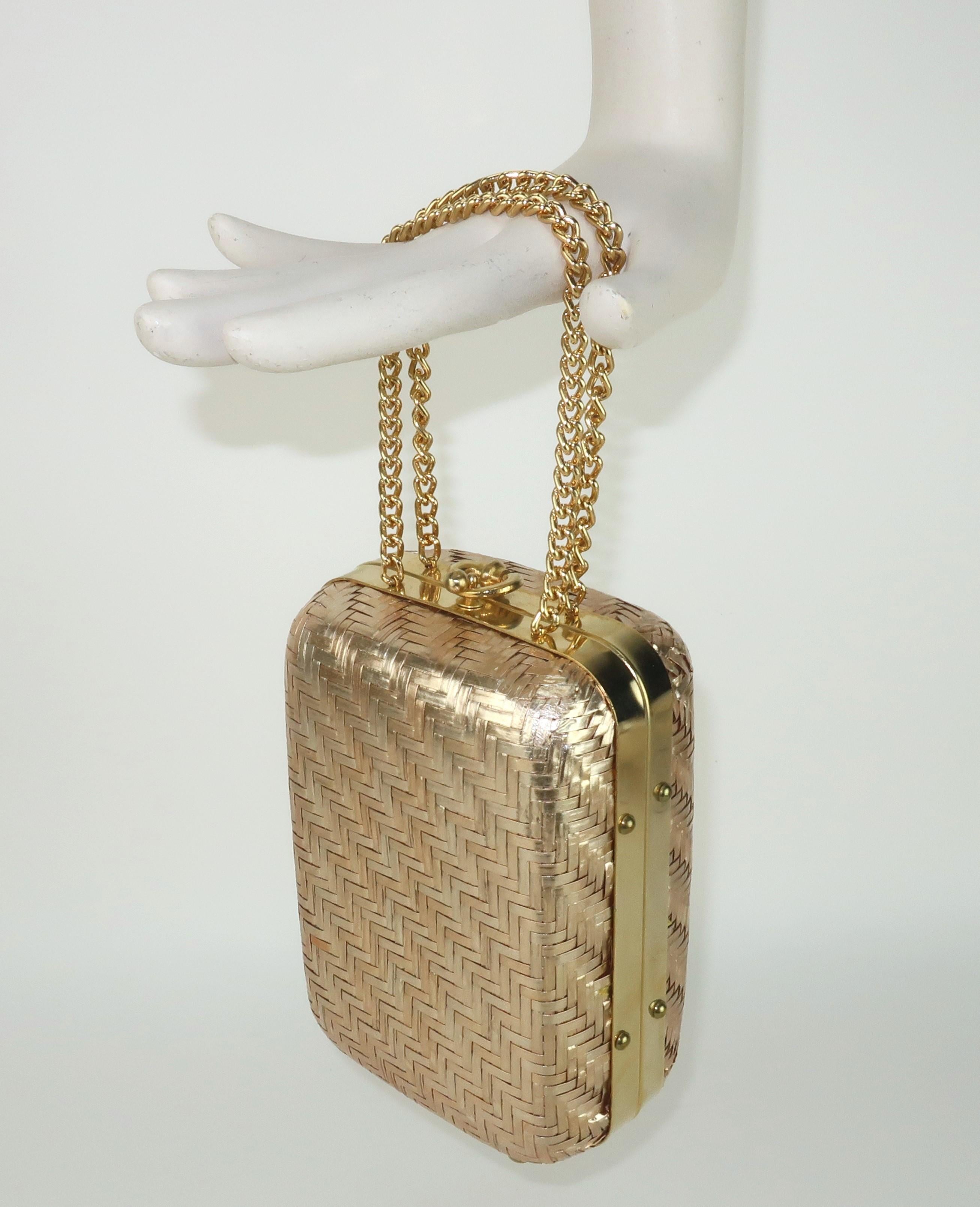 Italian Gold Straw Box Handbag, 1960's For Sale 5