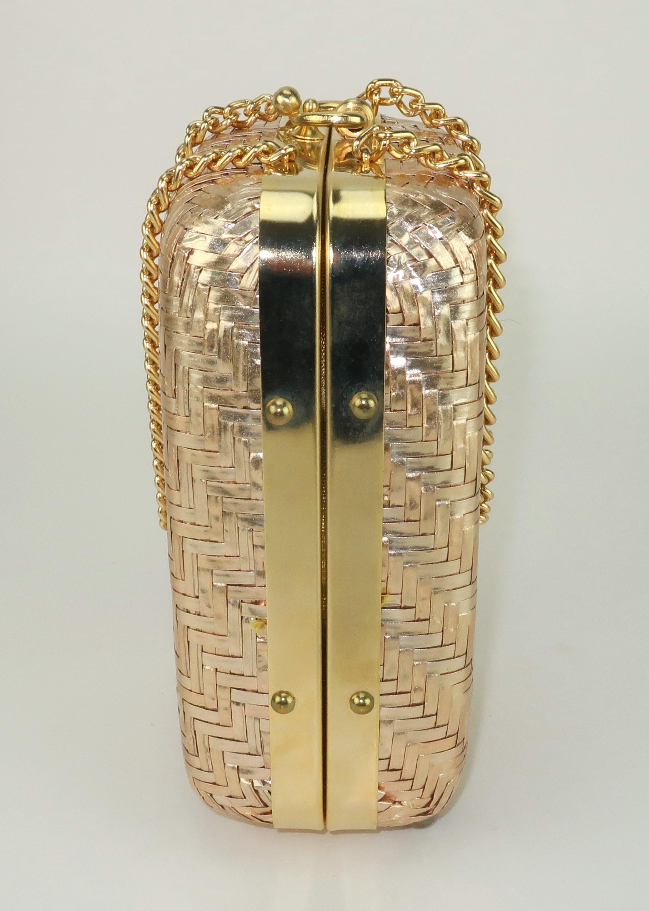 Italian Gold Straw Box Handbag, 1960's In Good Condition For Sale In Atlanta, GA