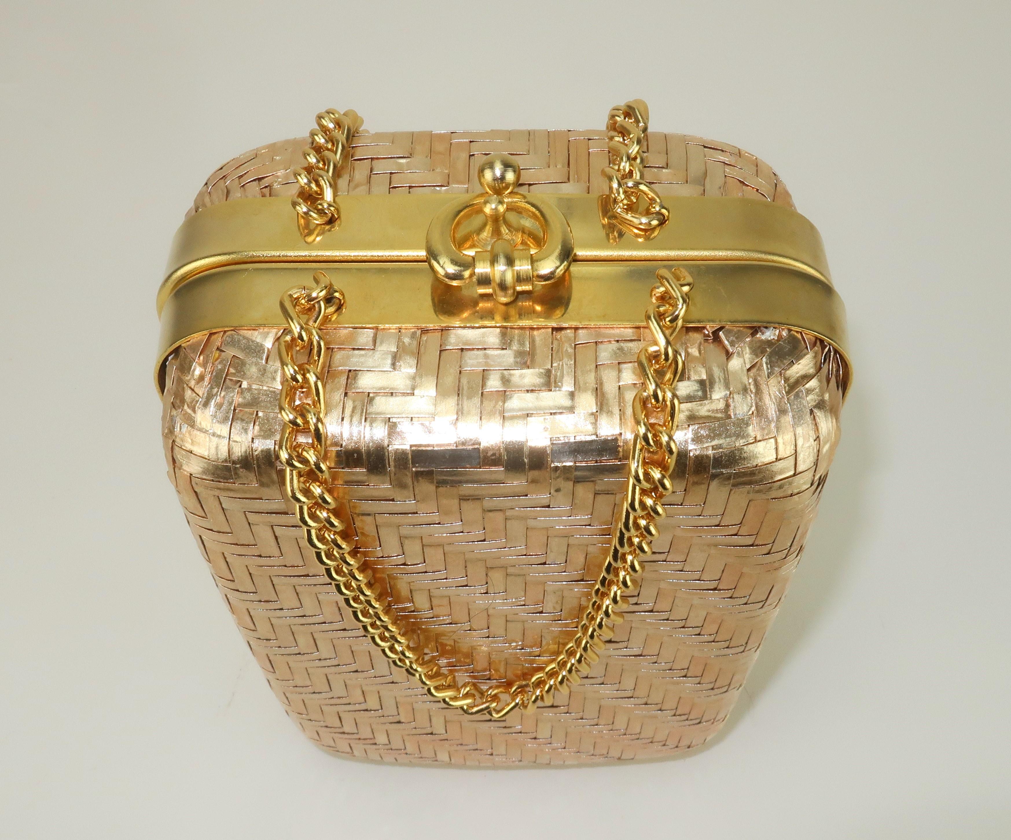 Women's Italian Gold Straw Box Handbag, 1960's For Sale