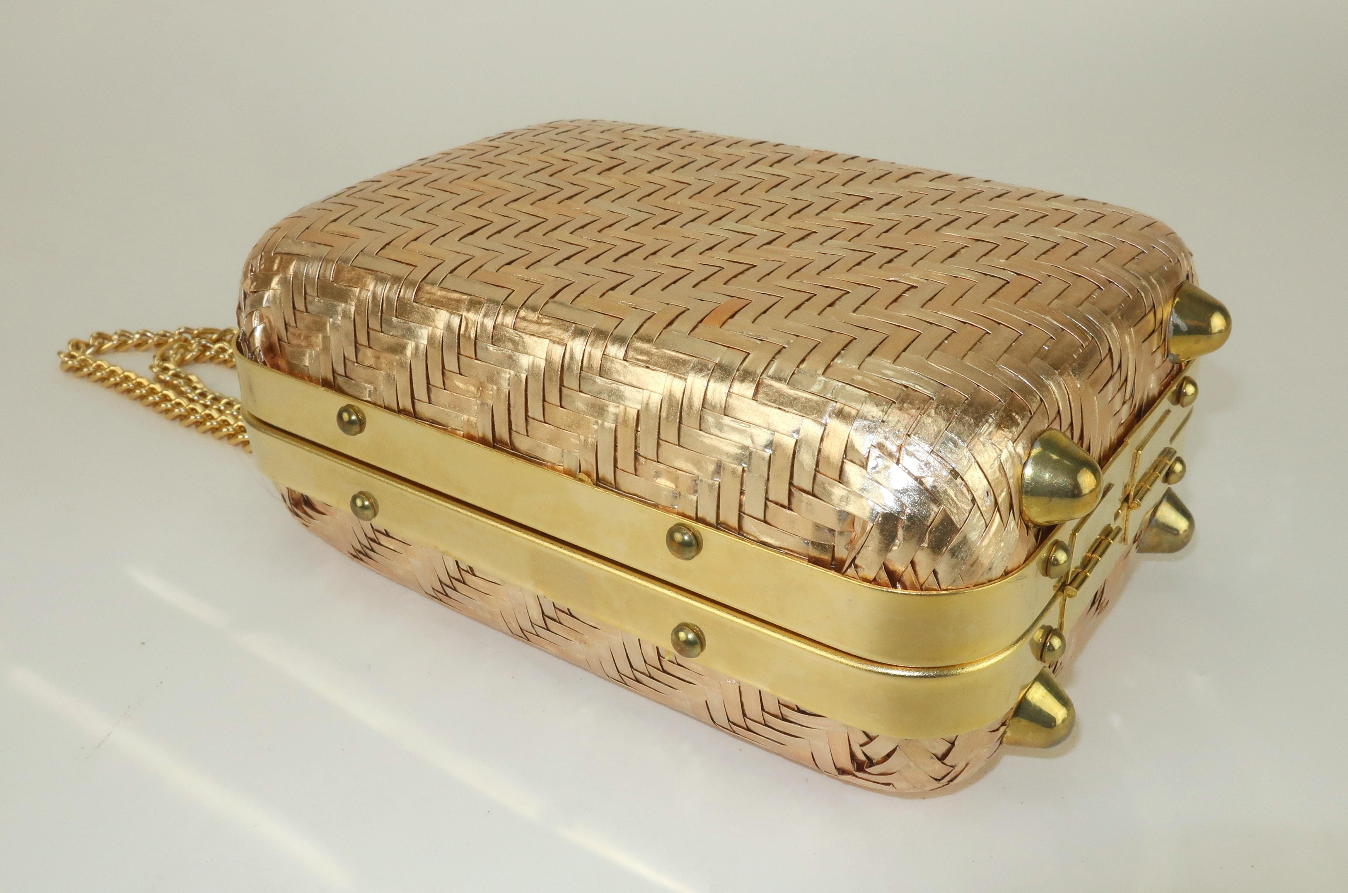Italian Gold Straw Box Handbag, 1960's For Sale 3