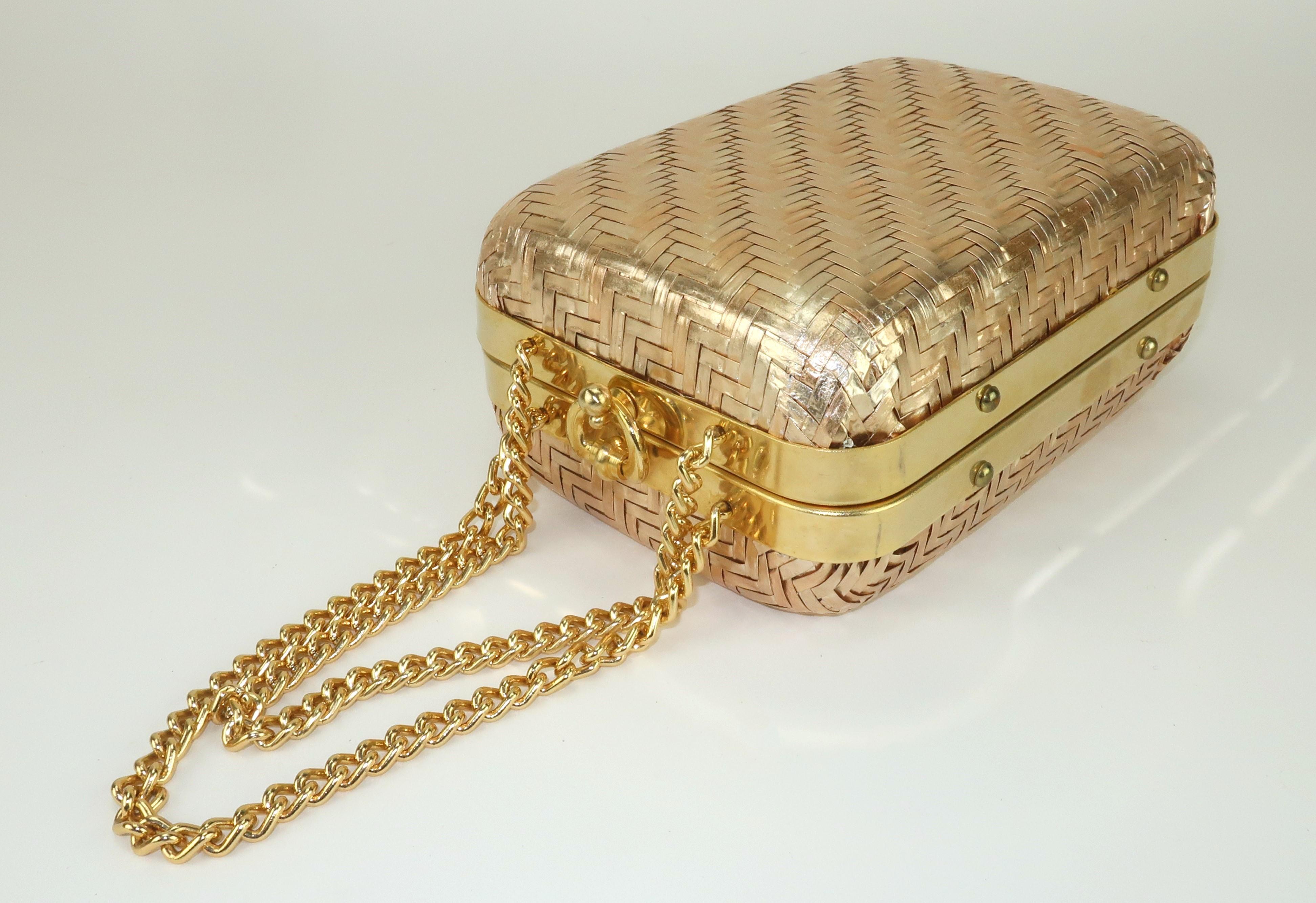 Italian Gold Straw Box Handbag, 1960's For Sale 4