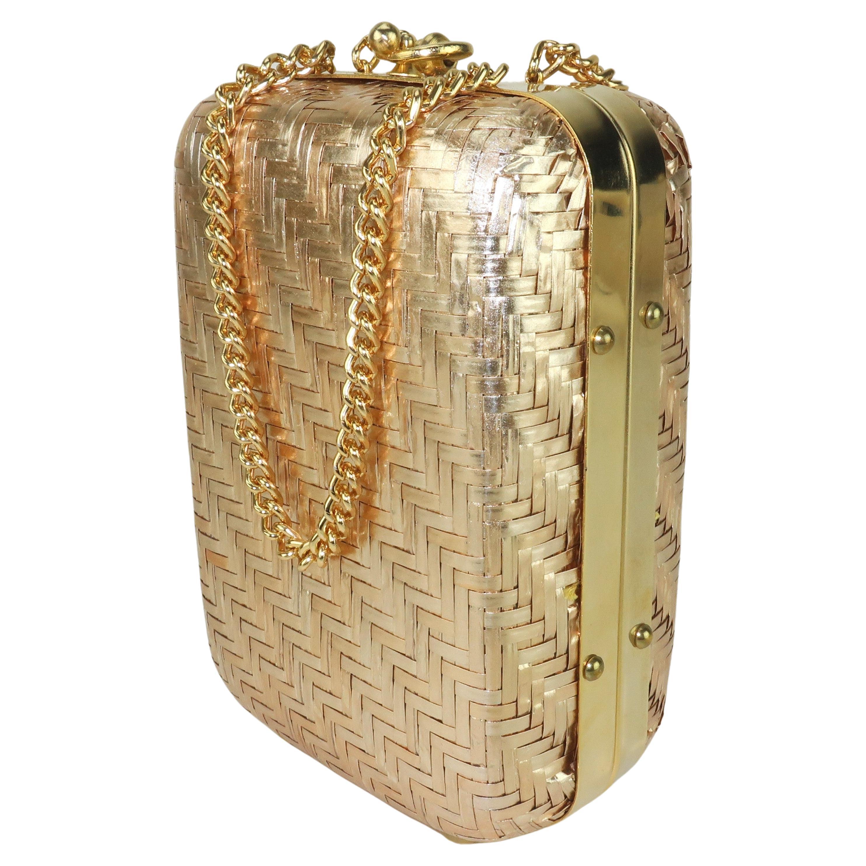 Italian Gold Straw Box Handbag, 1960's For Sale