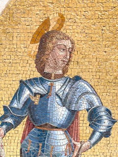 Italian Gold Tesserae Glass Mosaic Panel Saint Michael Slaying the Dragon