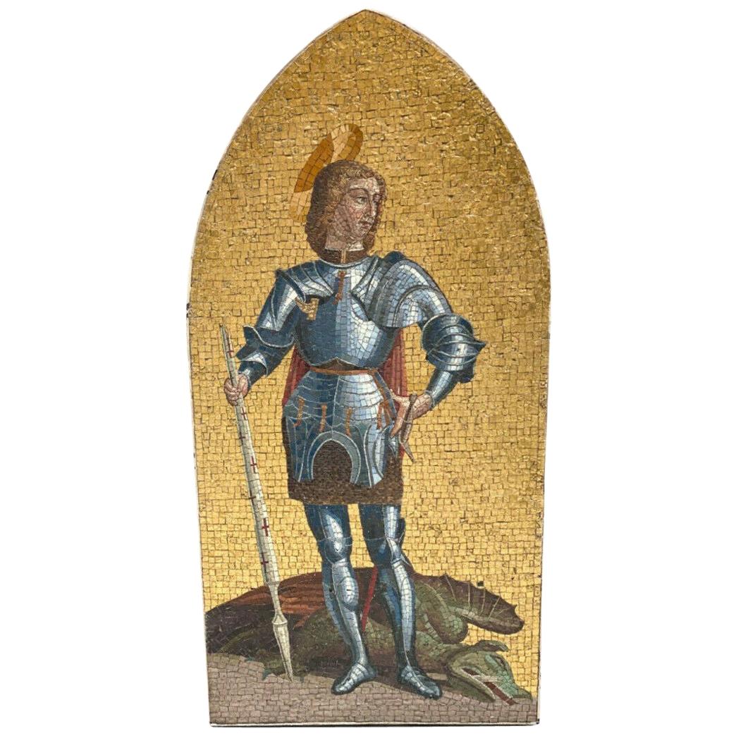 Italian Gold Tesserae Glass Mosaic Panel Saint Michael Slaying the Dragon  For Sale