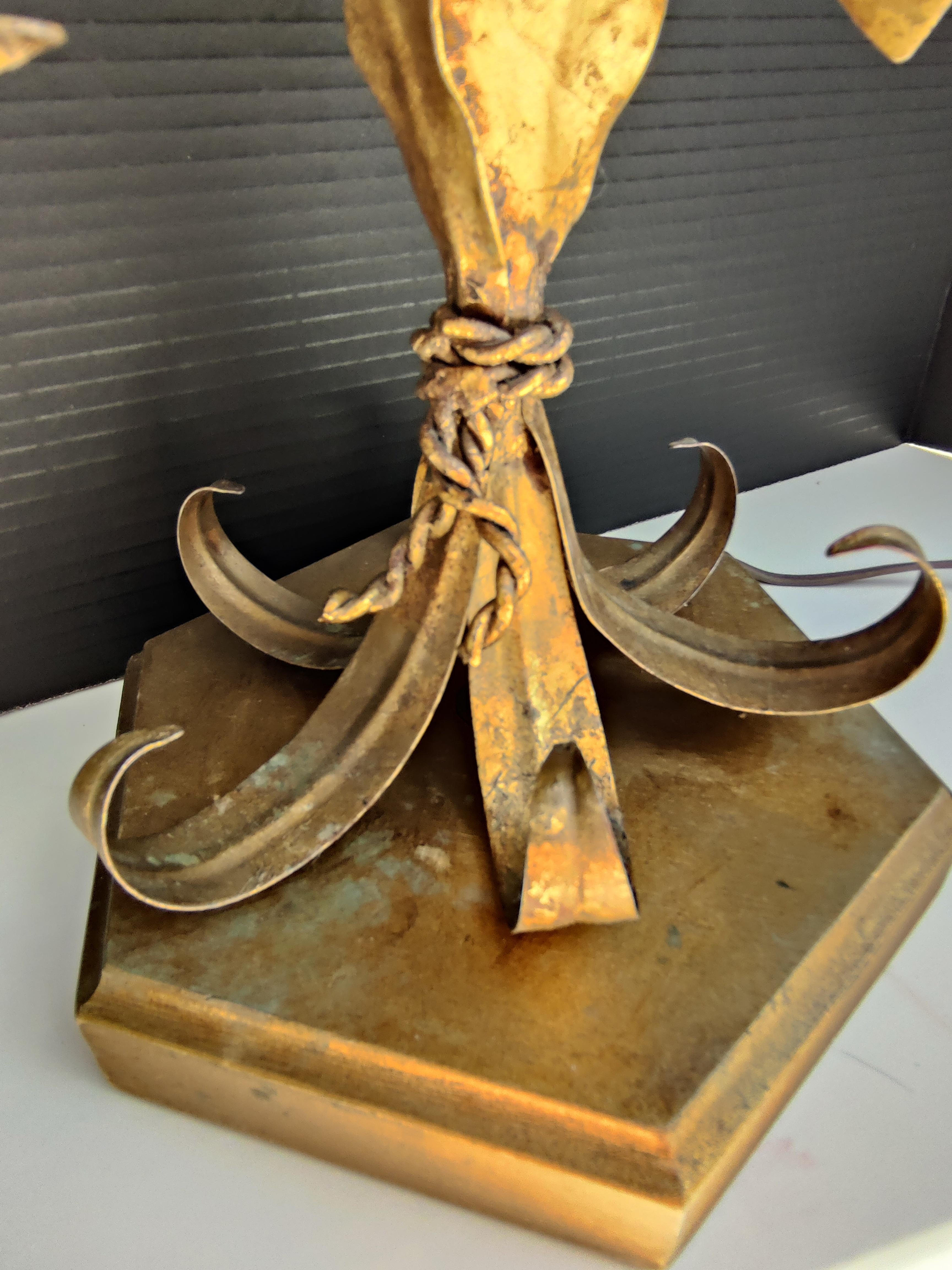 Metallic Thread Italian Gold Tole Table Lamp For Sale
