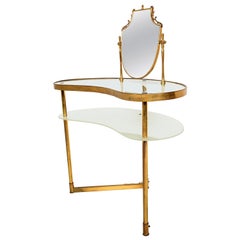 Italian Hollywood Regency Fontana Arte Style Brass and Glass Vanity with Mirror