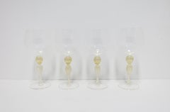 Italian Gold Venetian Murano Wine Goblet Glasses, Set of 4