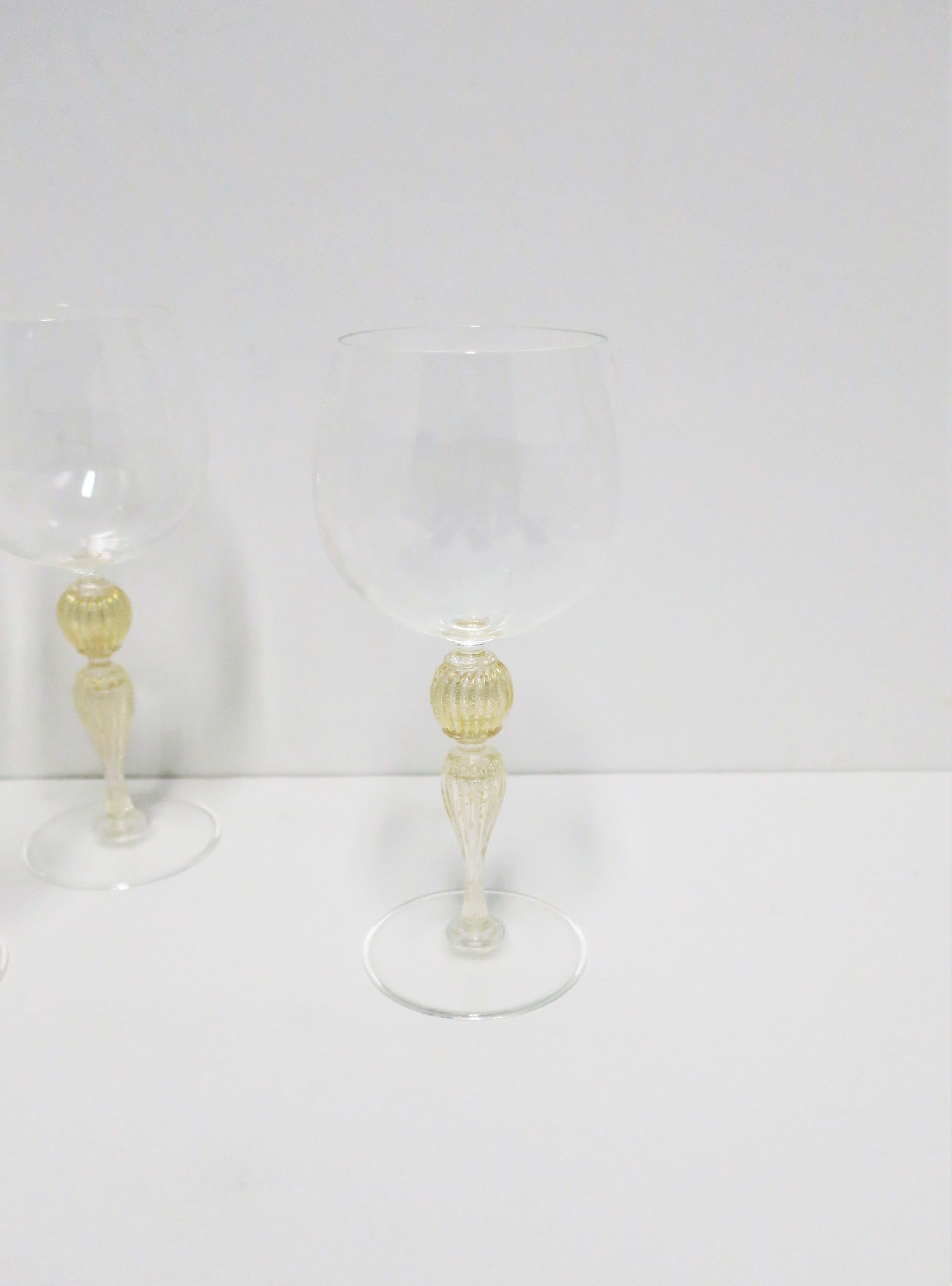 Italian Gold Venetian Murano Wine Goblet Glasses, Set of 4 1