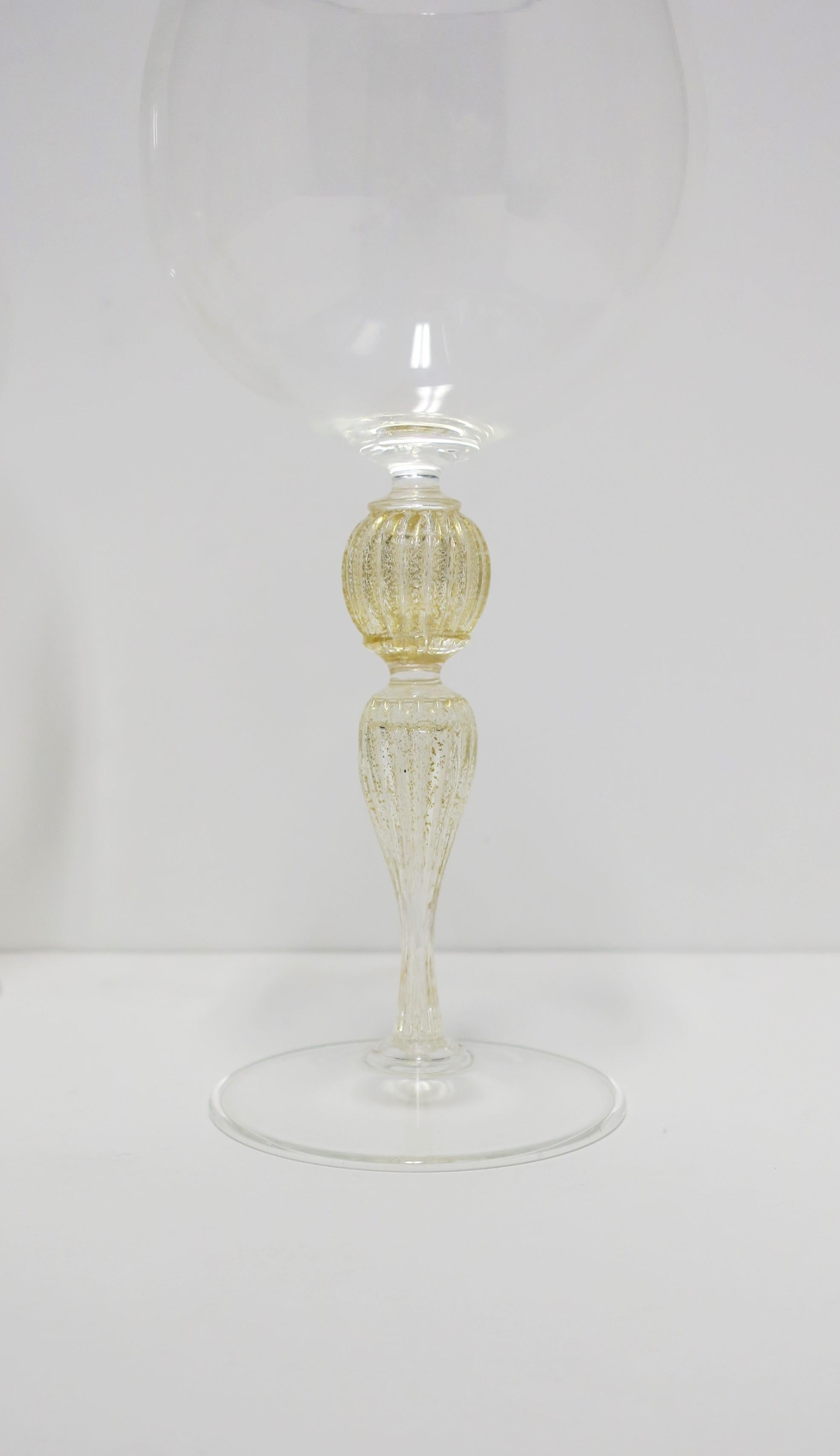 Italian Gold Venetian Murano Wine Goblet Glasses, Set of 4 2