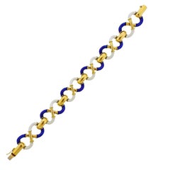 Italian Gold White Blue Enamel Bracelet