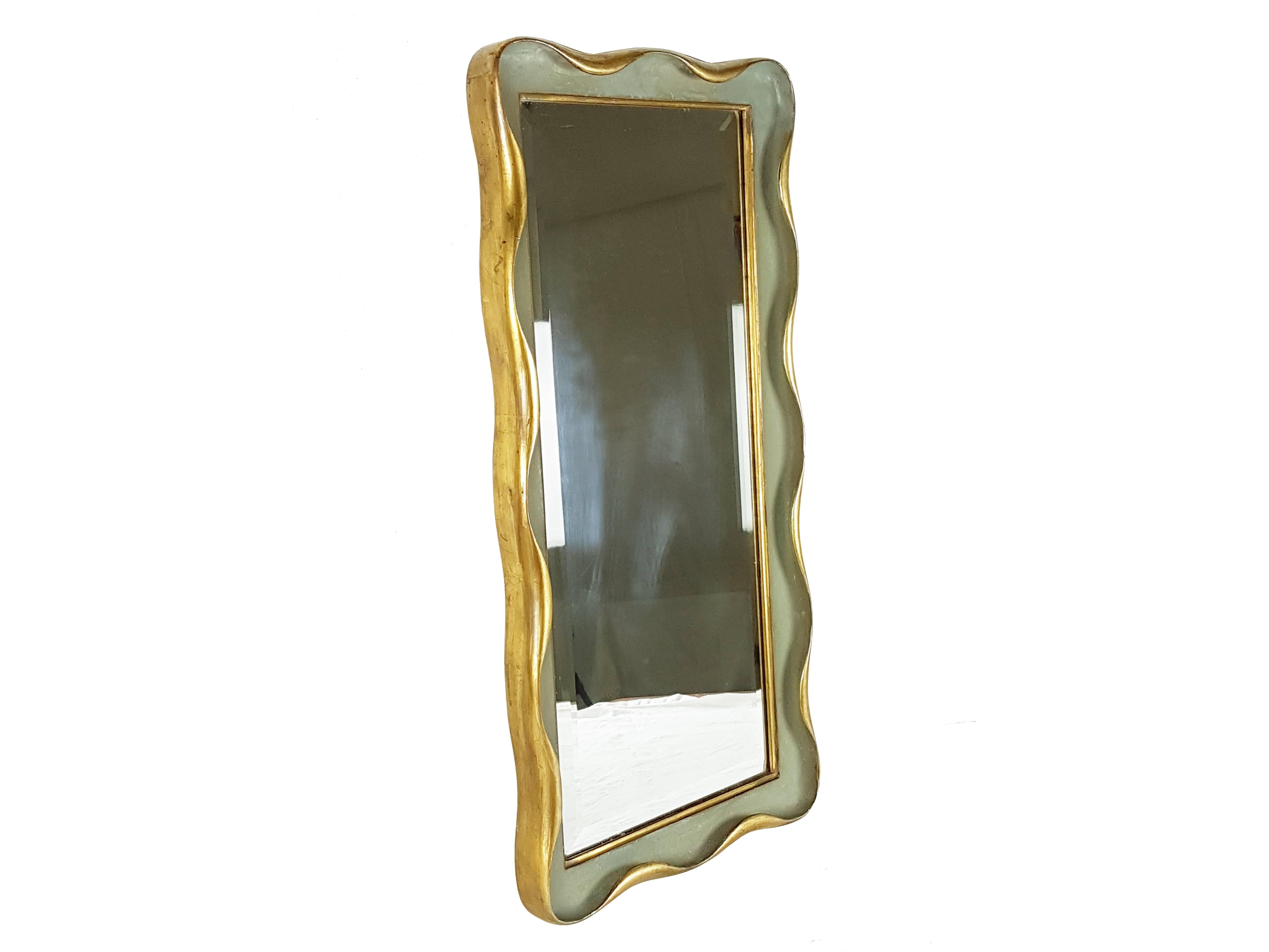 Mid-Century Modern Italian Golden & Painted Wood 1940s Wall Mirror Attributed to Giovanni Gariboldi