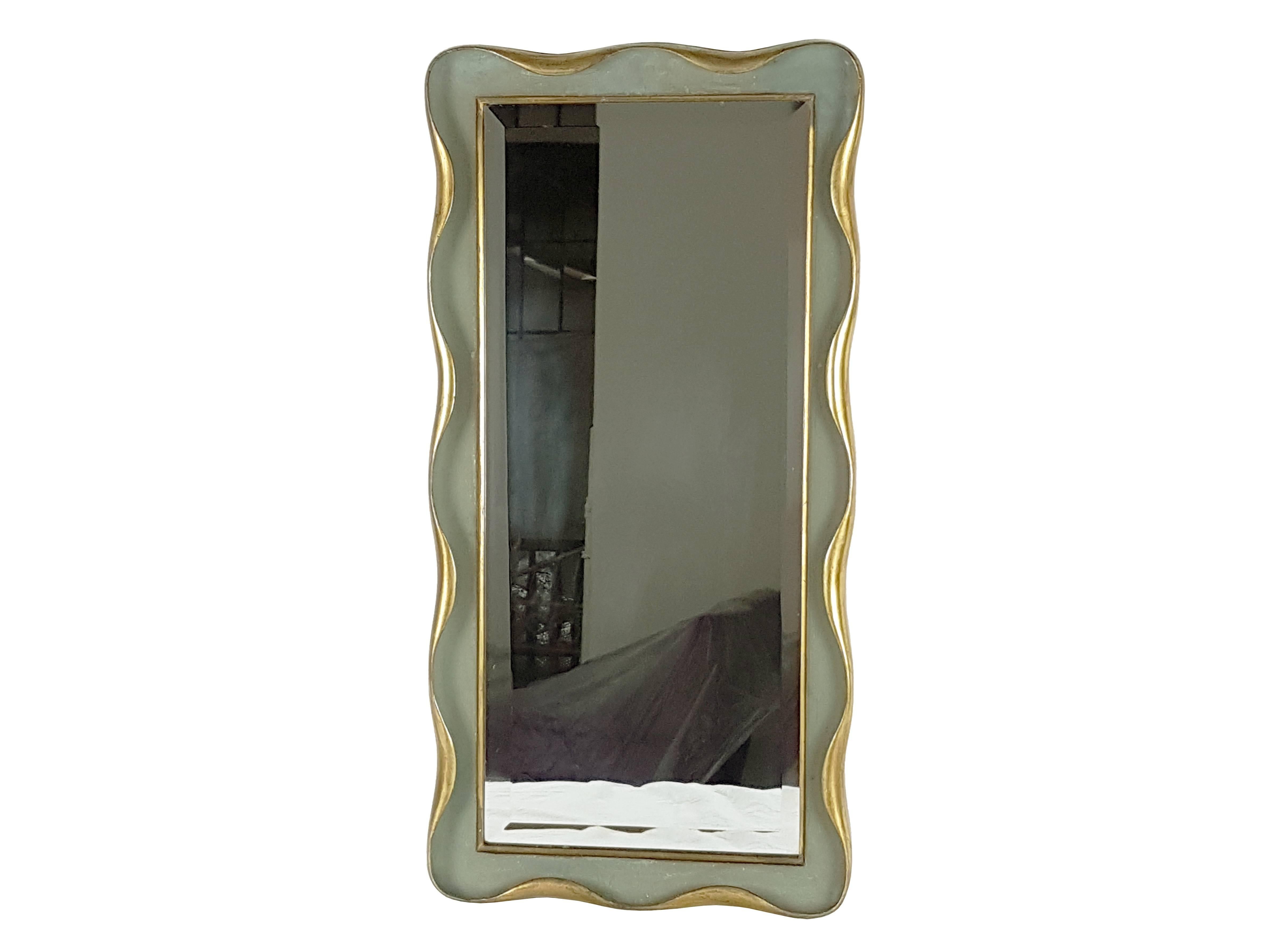 Carved Italian Golden & Painted Wood 1940s Wall Mirror Attributed to Giovanni Gariboldi