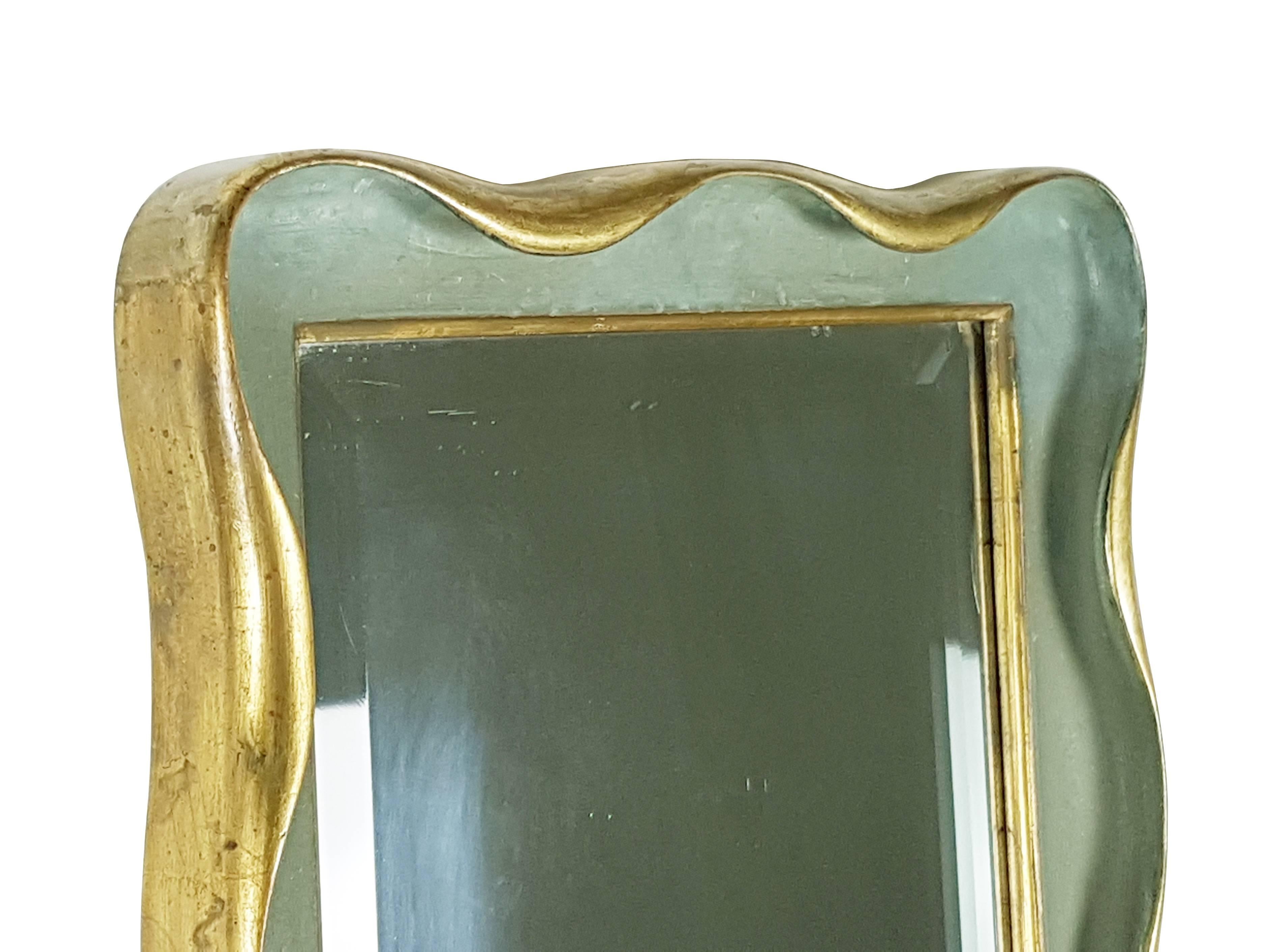 Mid-20th Century Italian Golden & Painted Wood 1940s Wall Mirror Attributed to Giovanni Gariboldi