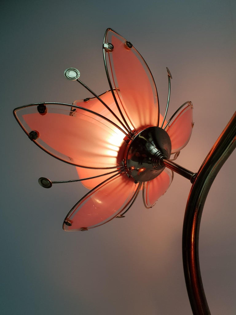  Italian Golden Brass and Murano Glass Lotus Floral Floor Lamp, 1970 For Sale 7