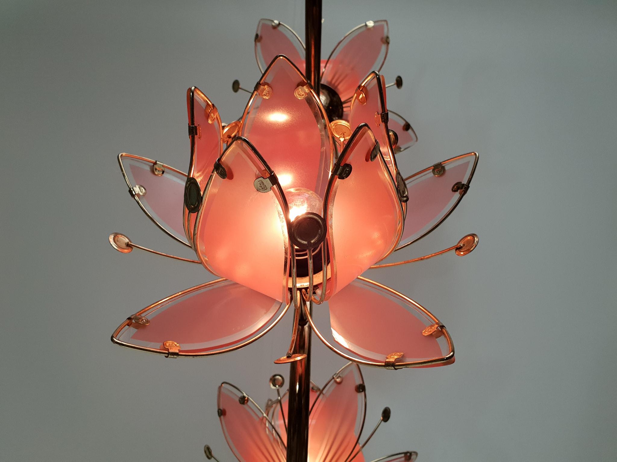 Mid Century Modern Vintage Hollywood Regency Pink Glass Lotus Flower Floor Lamp 6