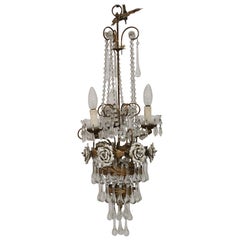 Antique Italian Golden Bronze and Crystals Swarovski Chandelier with Ceramic Roses