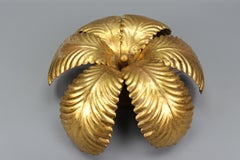 Italian Golden Color Palm Leaf Three-Light Flush Mount, 1970s
