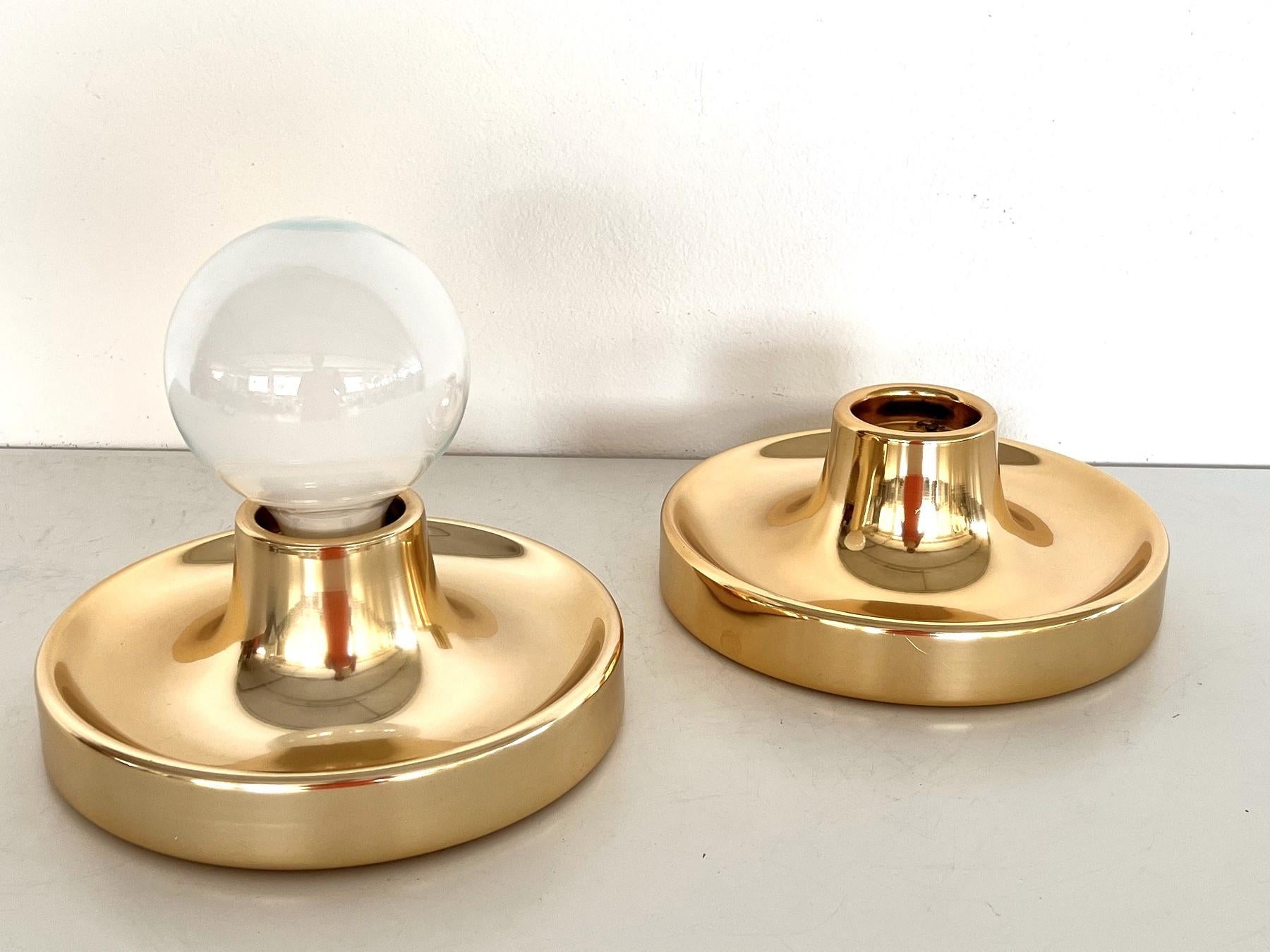 Italian Golden Flush Mount Lights, Set of 2 For Sale 9