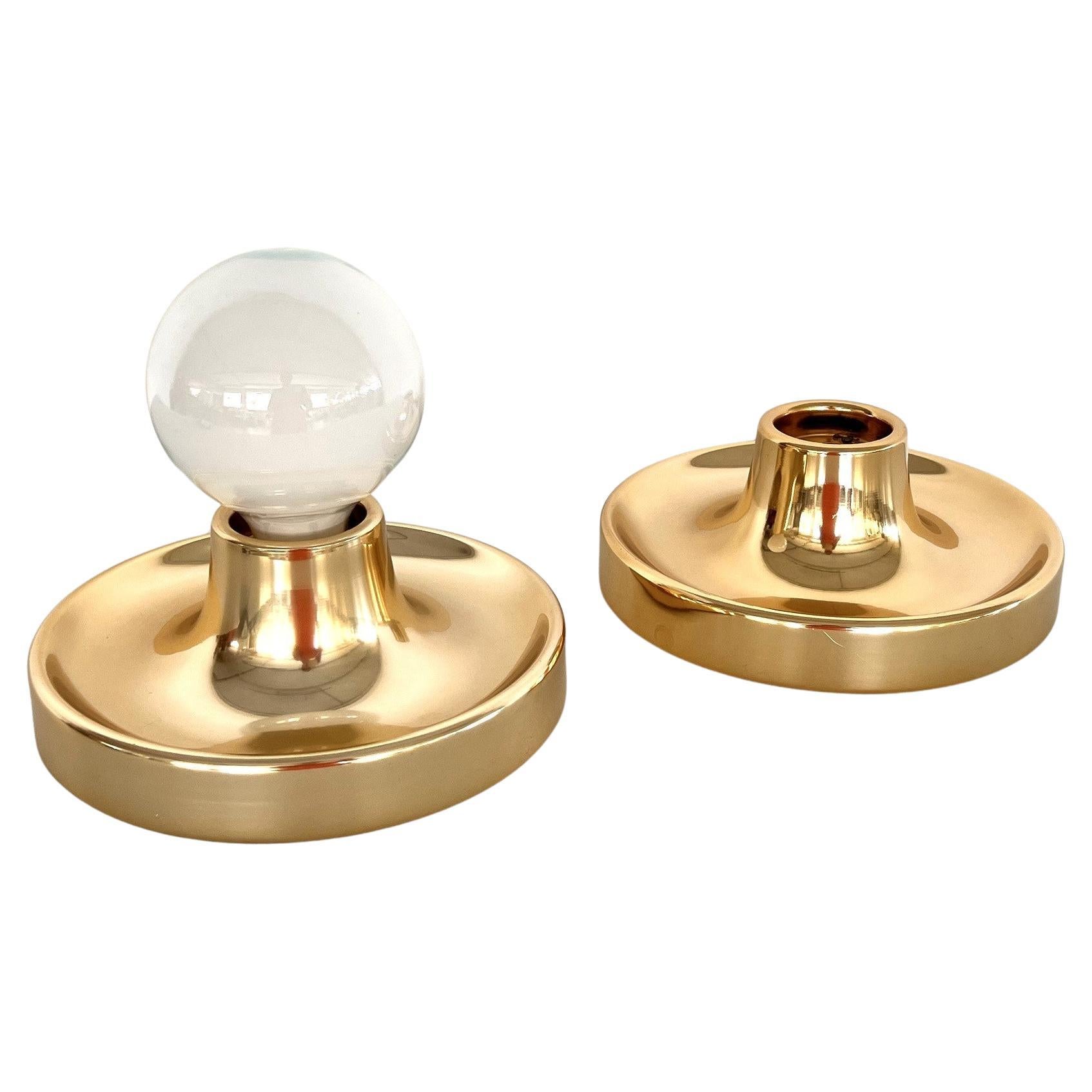 Italian Golden Flush Mount Lights, Set of 2 For Sale