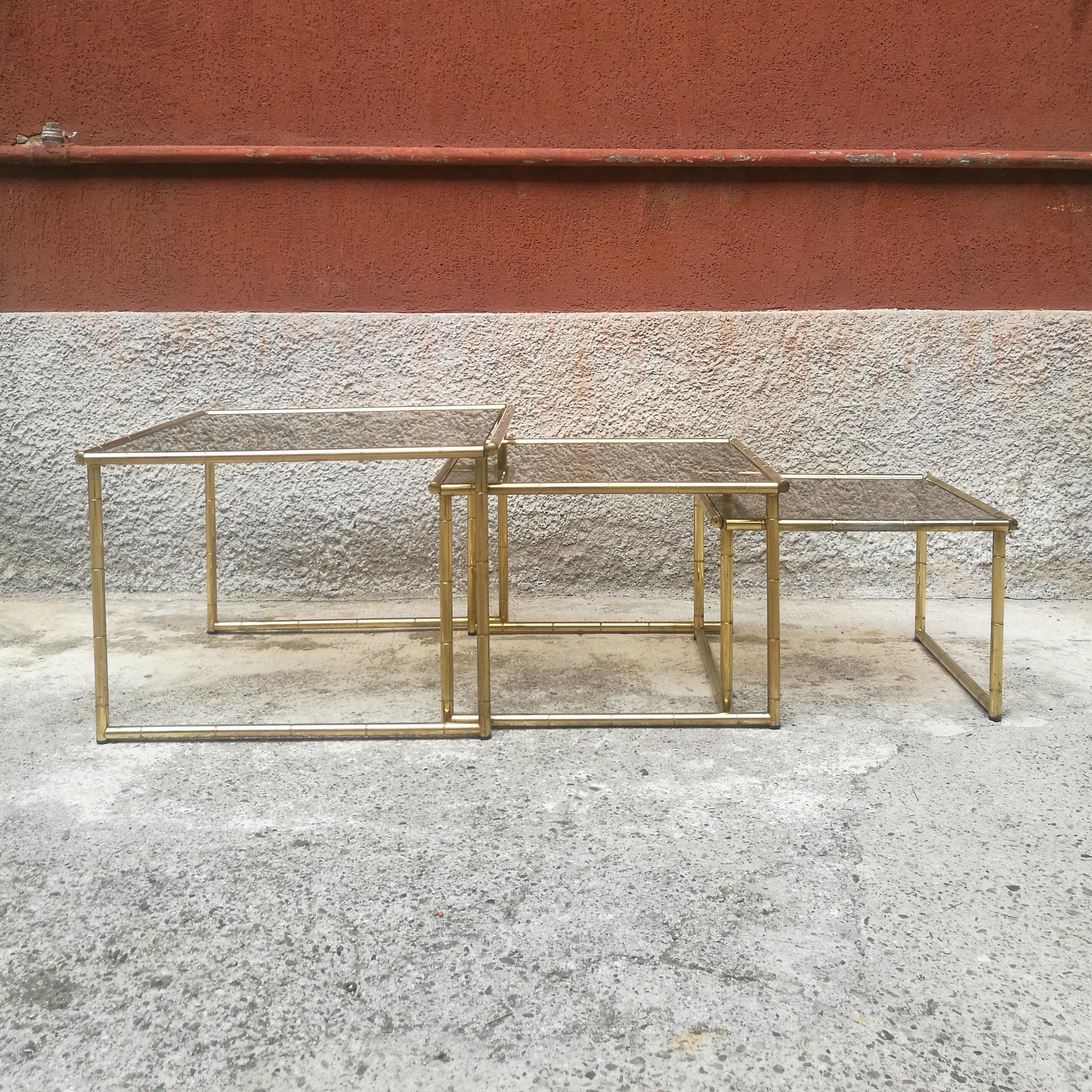 Mid-Century Modern Italian Golden Metal Coffee Tables, 1970s