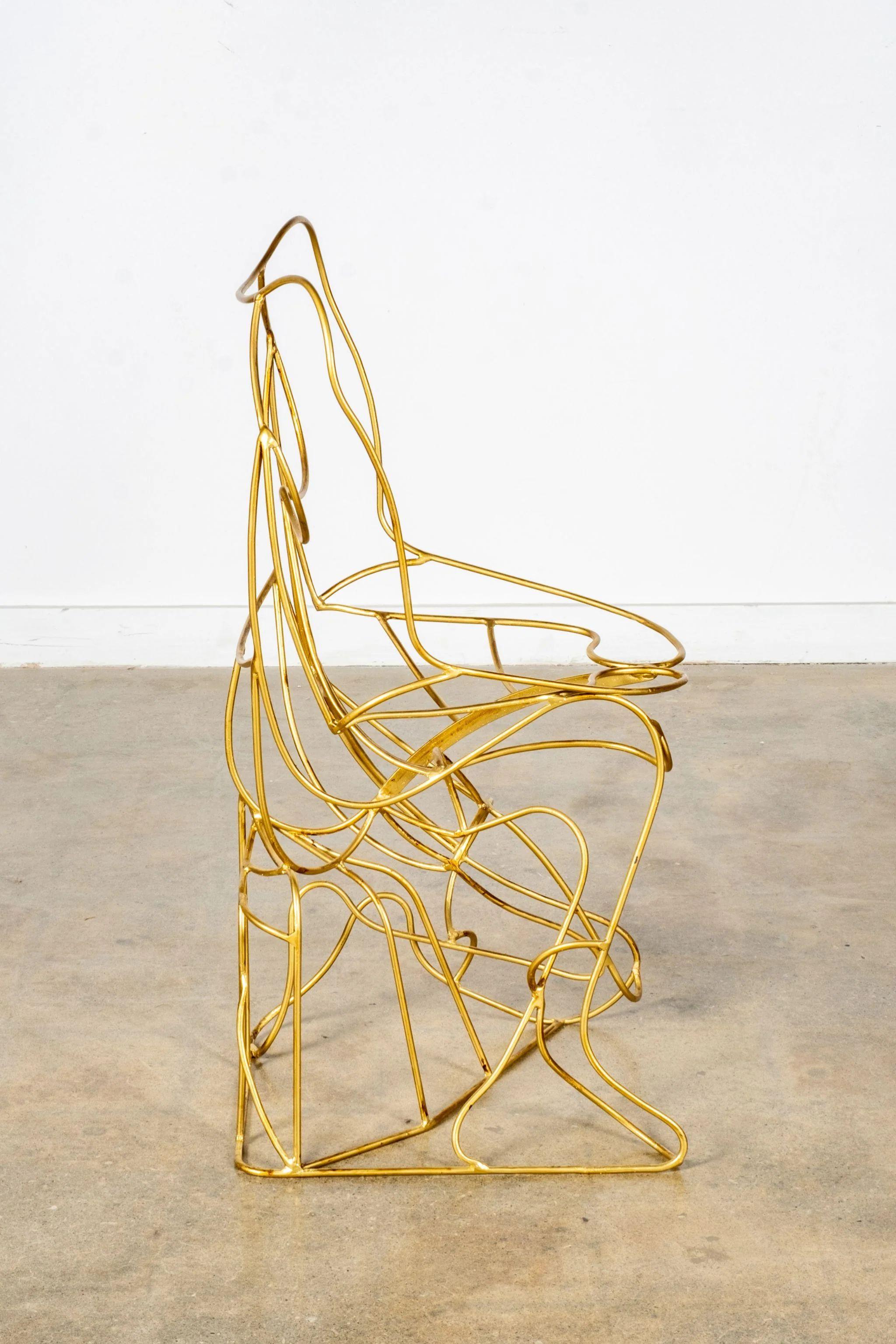 Silla Escultura Italiana Figura de Alambre Dorado Latón en venta