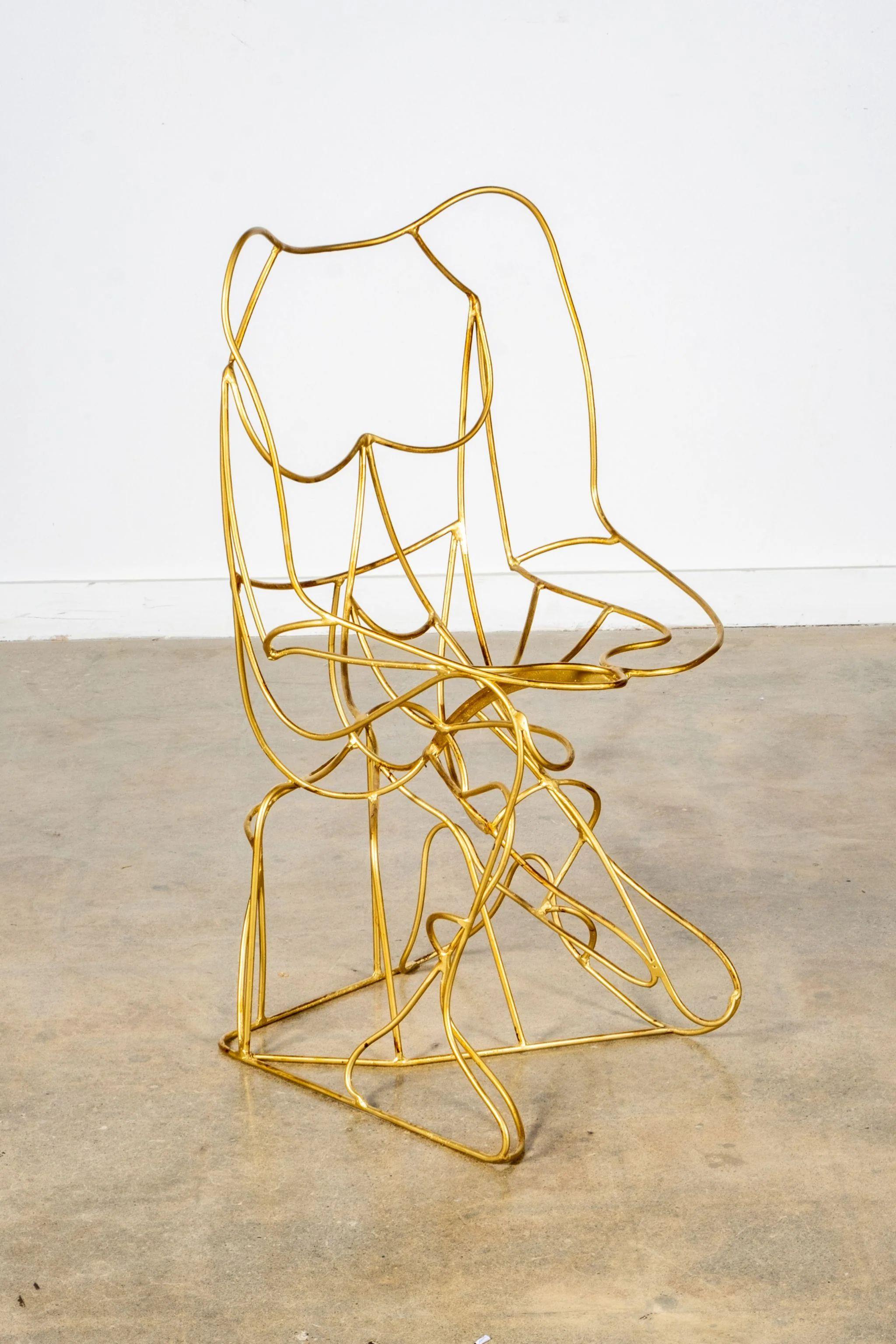 Silla Escultura Italiana Figura de Alambre Dorado en venta 1