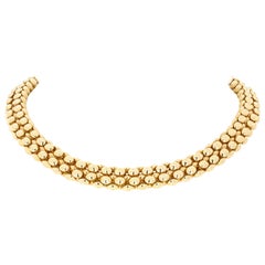 Italian Goldsmith Yellow Gold Beaded Chain Necklace