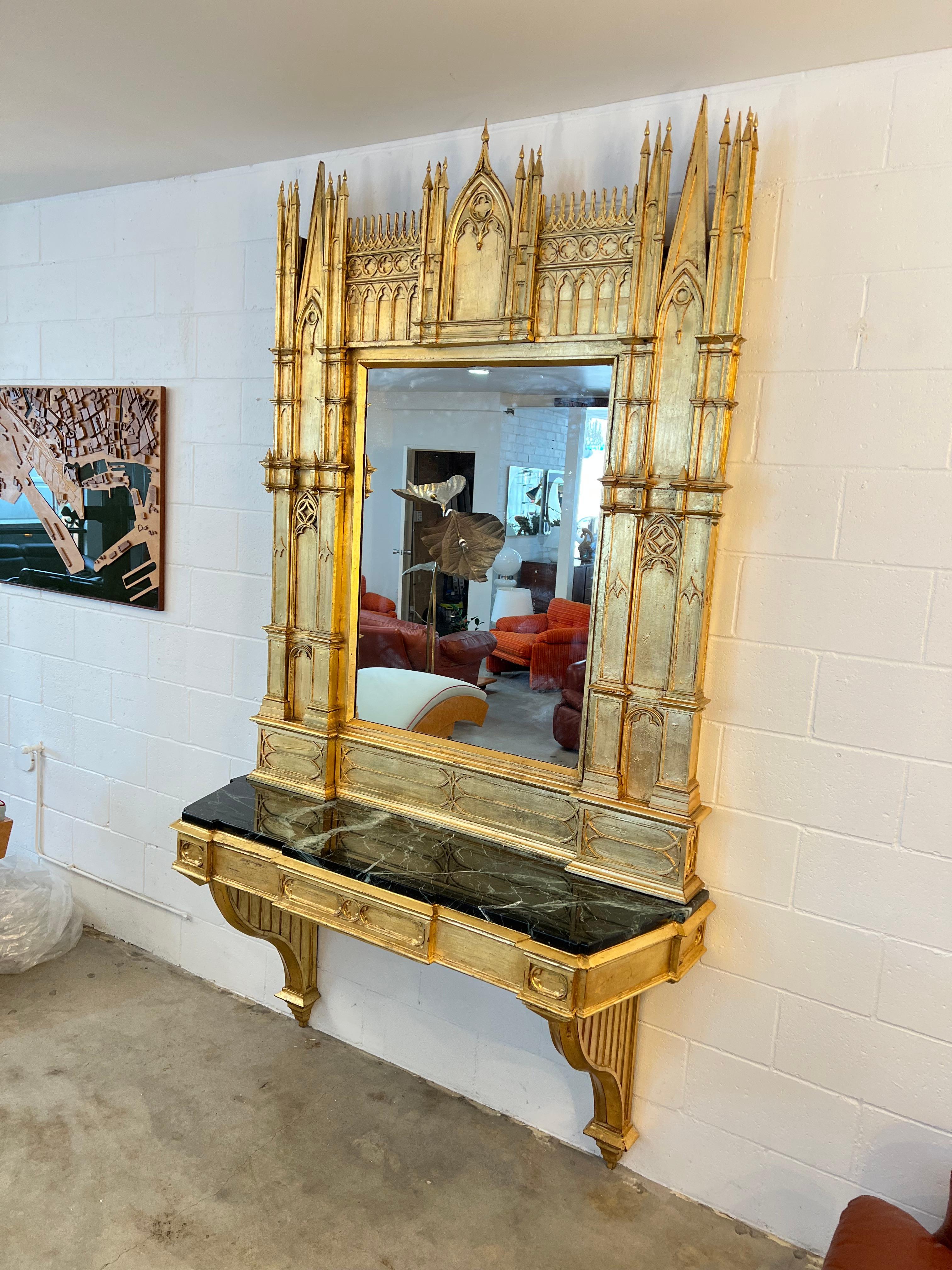 Italian Gothic Mirror Console with Black Marble For Sale 9