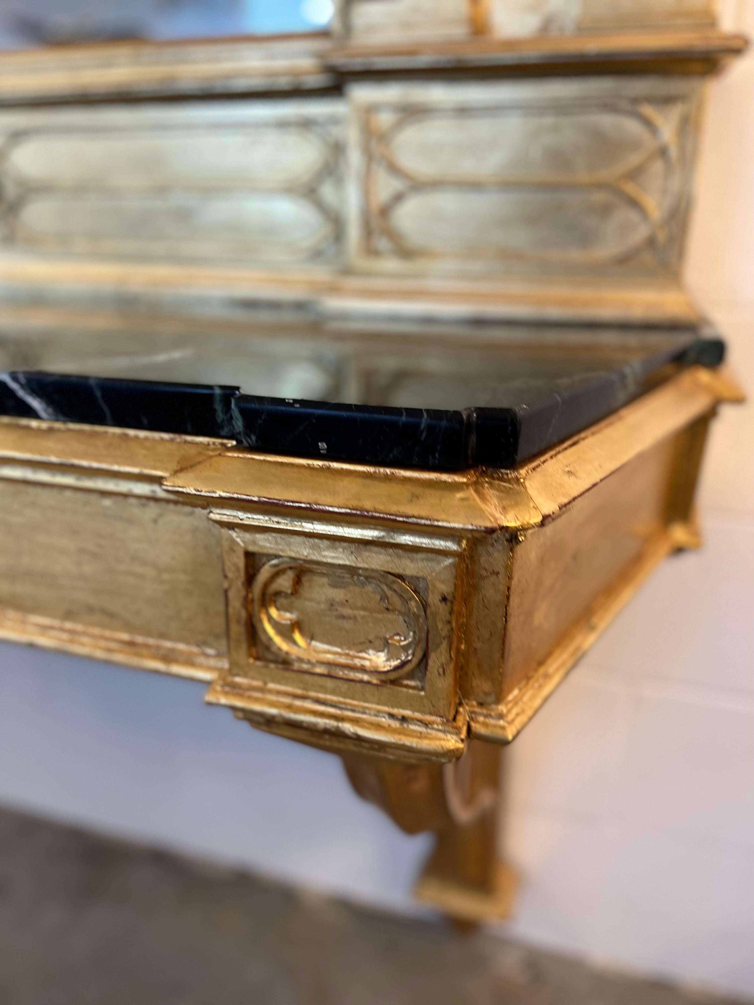 Italian Gothic Mirror Console with Black Marble In Good Condition For Sale In Byron Bay, NSW