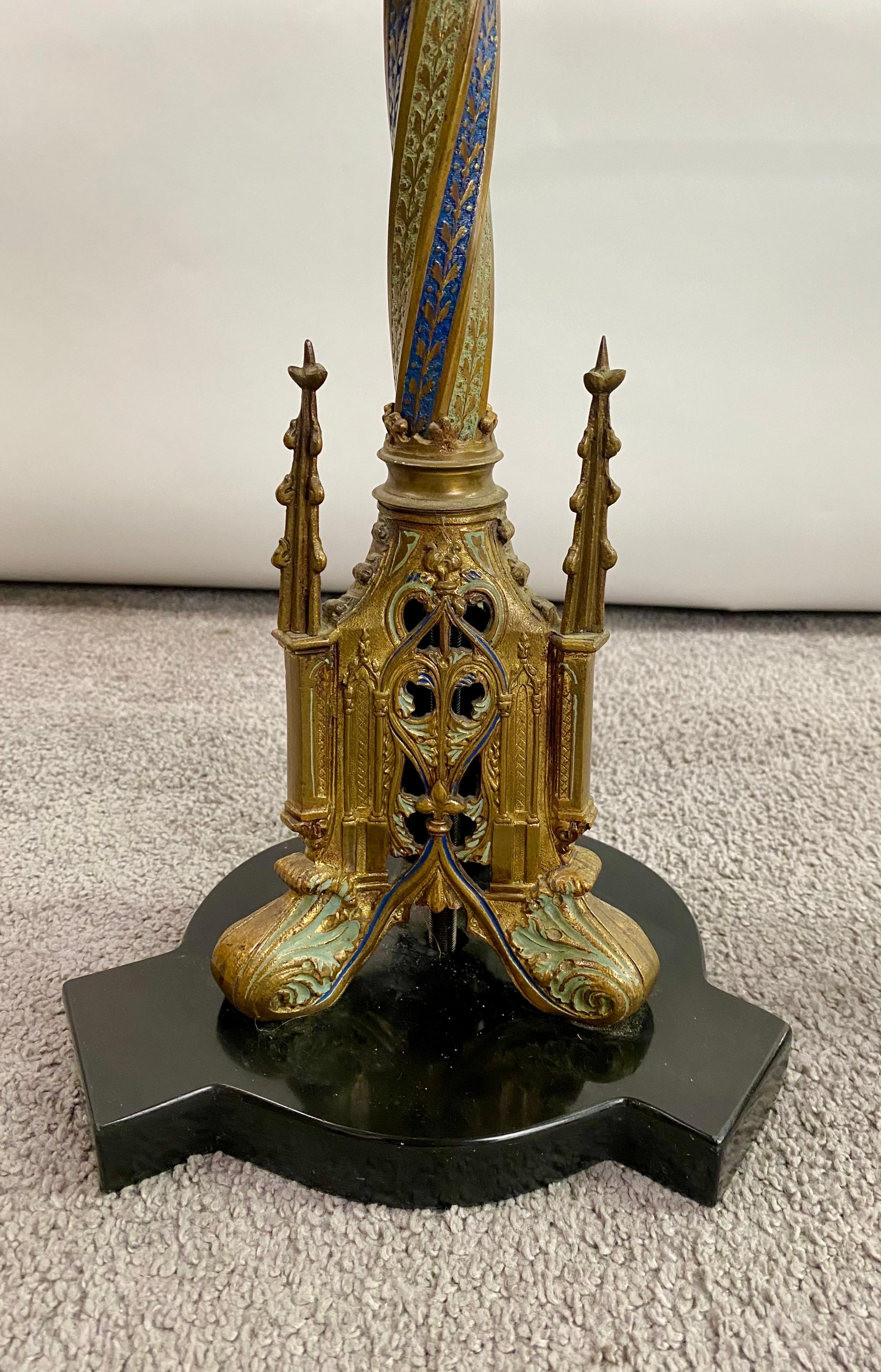 Italian Gothic Renaissance Style Brass Pedestals and Glass Top Coffee Table For Sale 2
