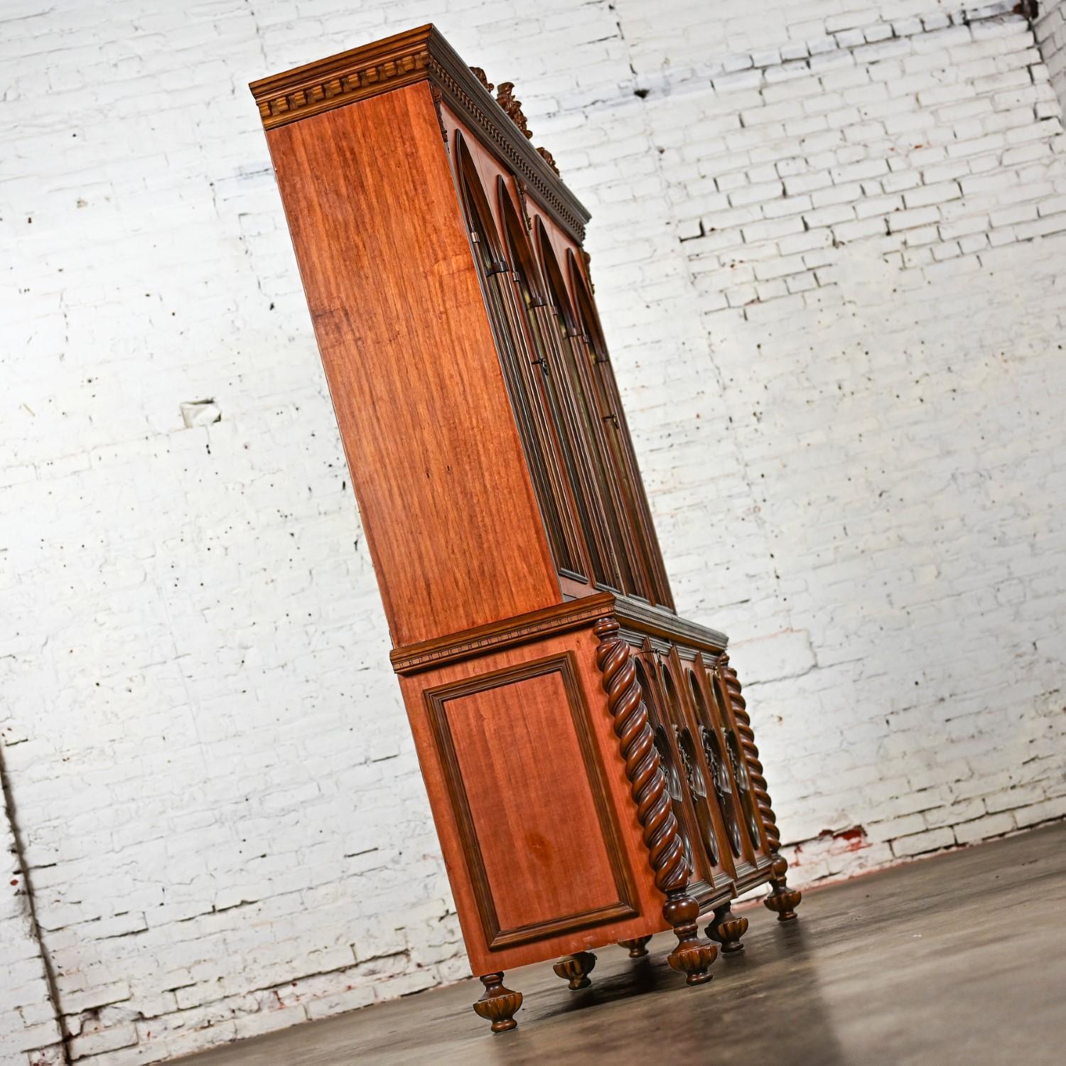 Italian Gothic Revival Bookcase or Display Cabinet Wood Glass & Plastic Accents For Sale 8