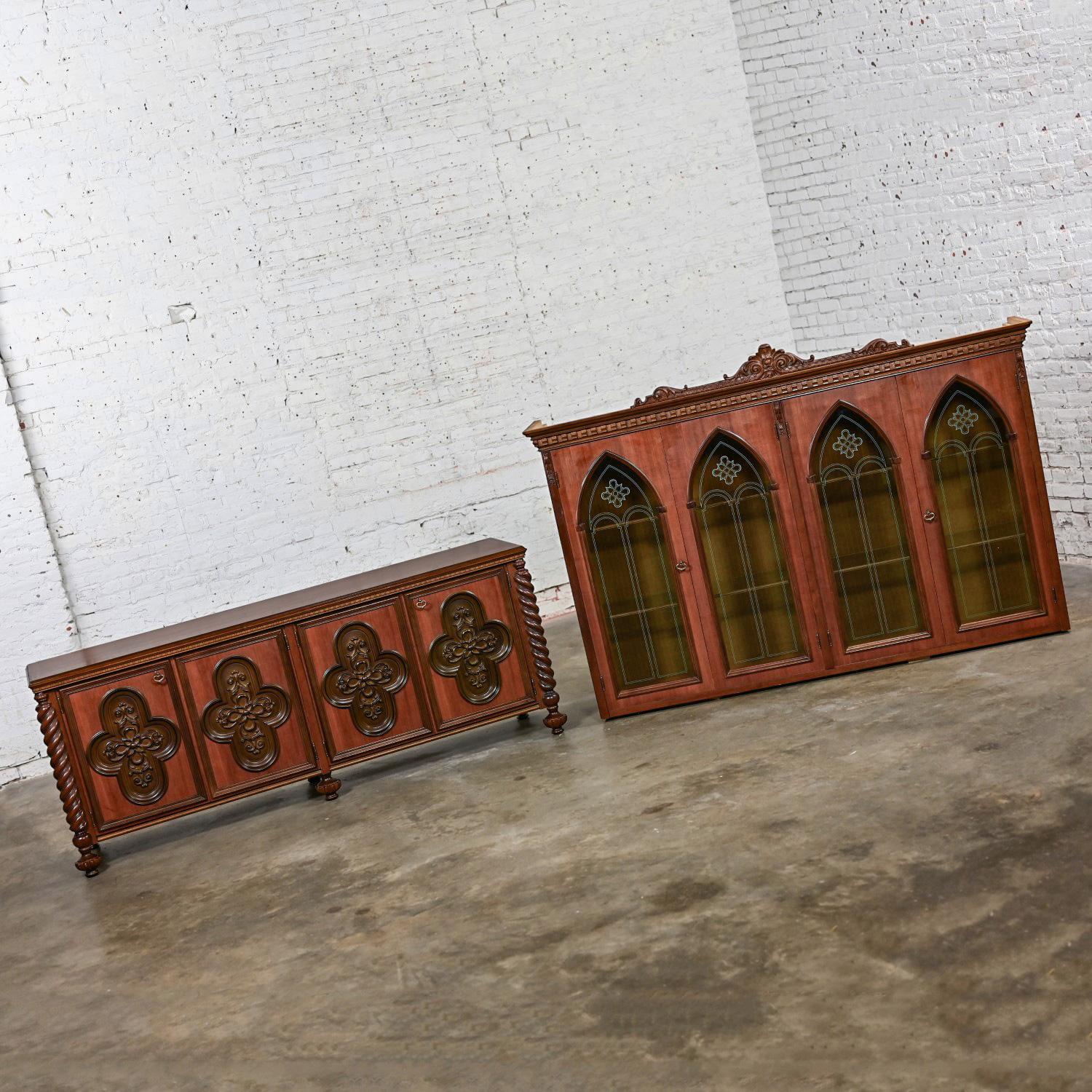 Italian Gothic Revival Bookcase or Display Cabinet Wood Glass & Plastic Accents For Sale 1