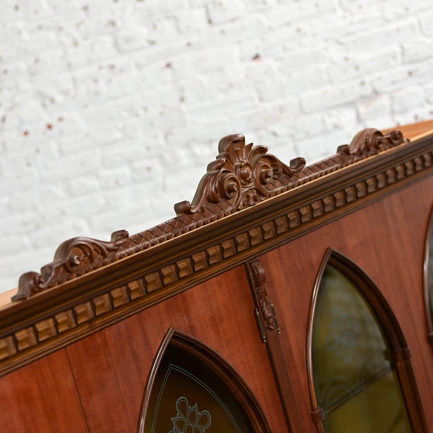Italian Gothic Revival Bookcase or Display Cabinet Wood Glass & Plastic Accents For Sale 2