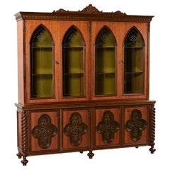 Italian Gothic Revival Bookcase or Display Cabinet Wood Glass & Plastic Accents