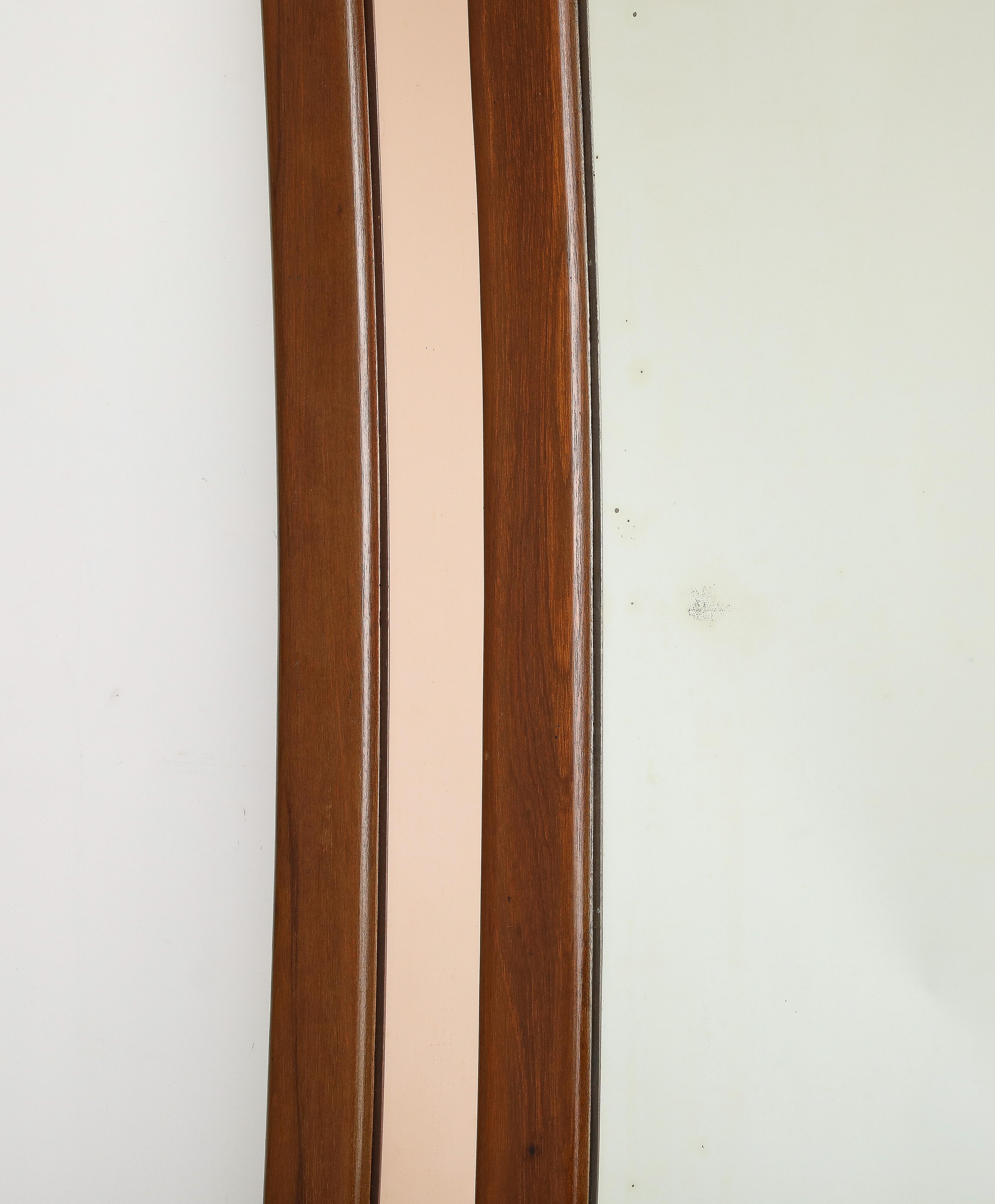 Italian Grand Scale Modernist Walnut and Rose Gold Mirror, circa 1950 For Sale 7