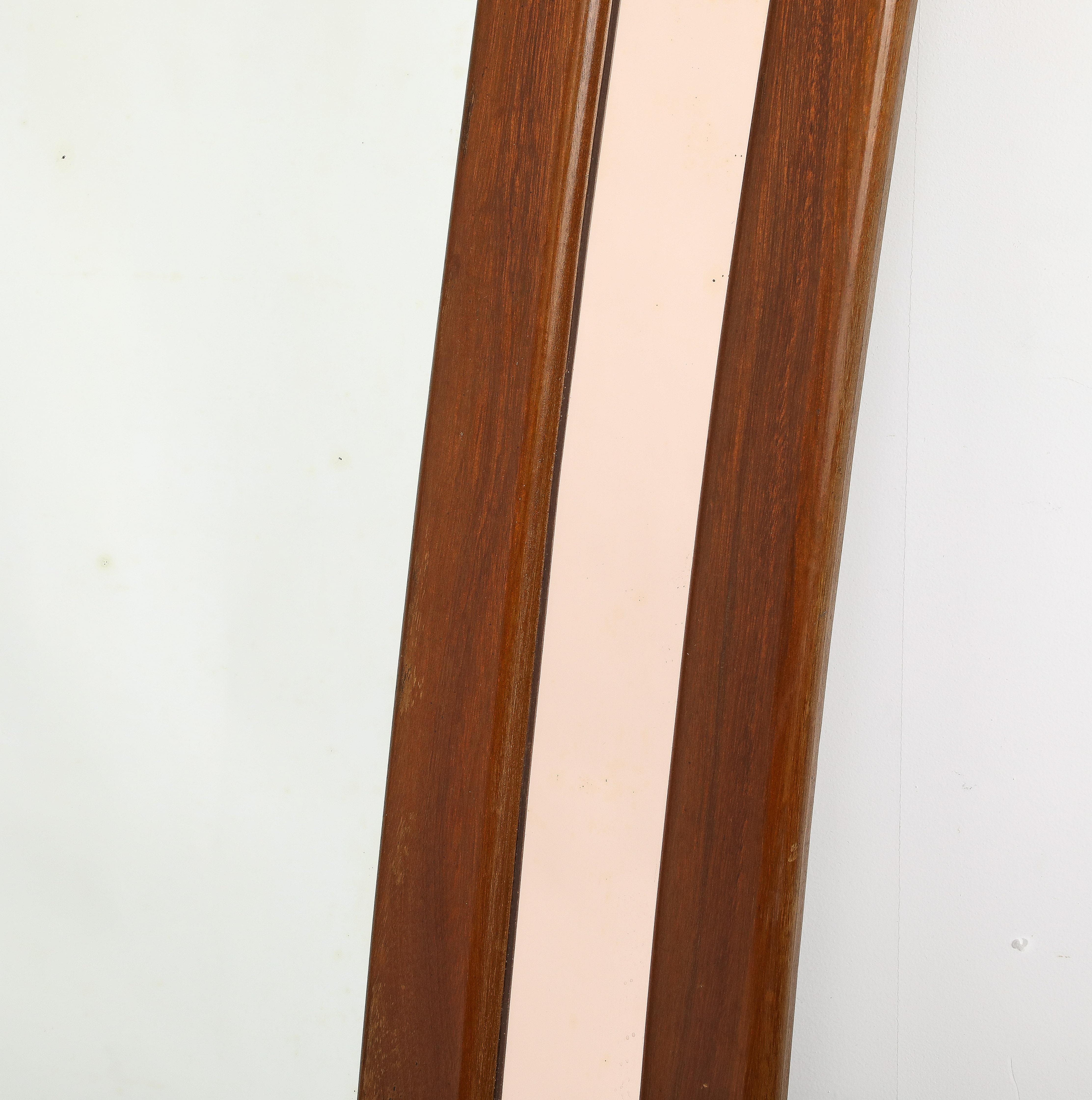 Mid-20th Century Italian Grand Scale Modernist Walnut and Rose Gold Mirror, circa 1950 For Sale