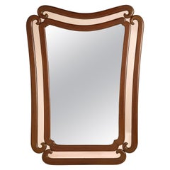 Italian Grand Scale Modernist Walnut and Rose Gold Mirror, circa 1950