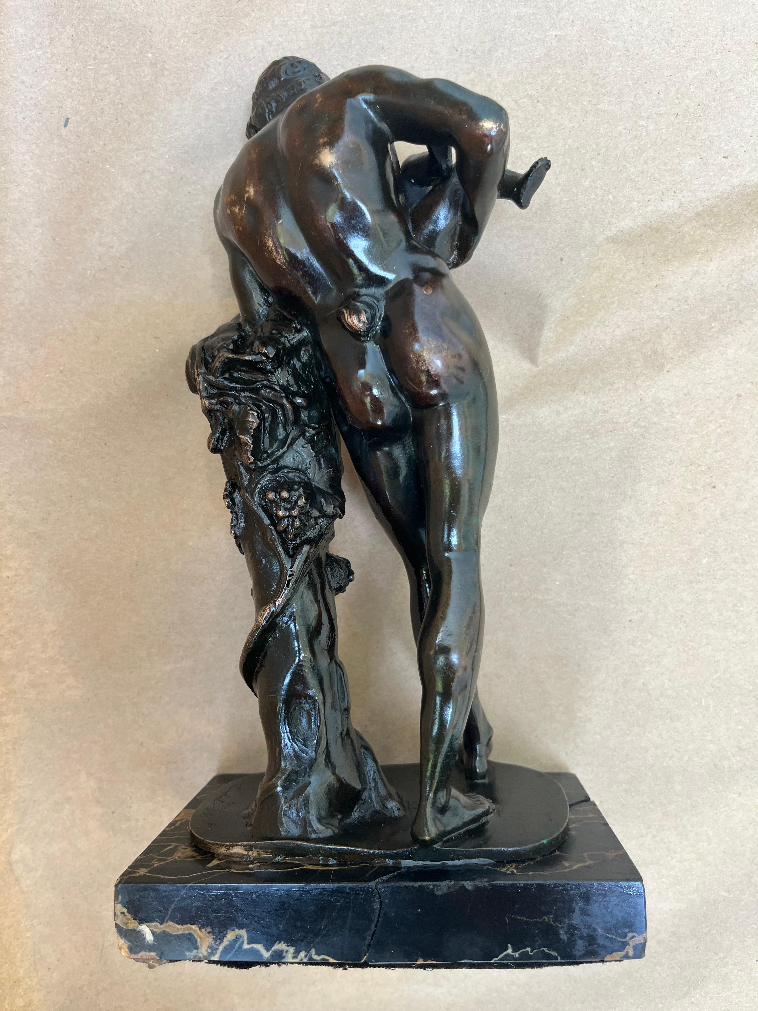 Italian Grand Tour 19th C. Bronze Statue of Silenus Cradling Infant Dionysus For Sale 5