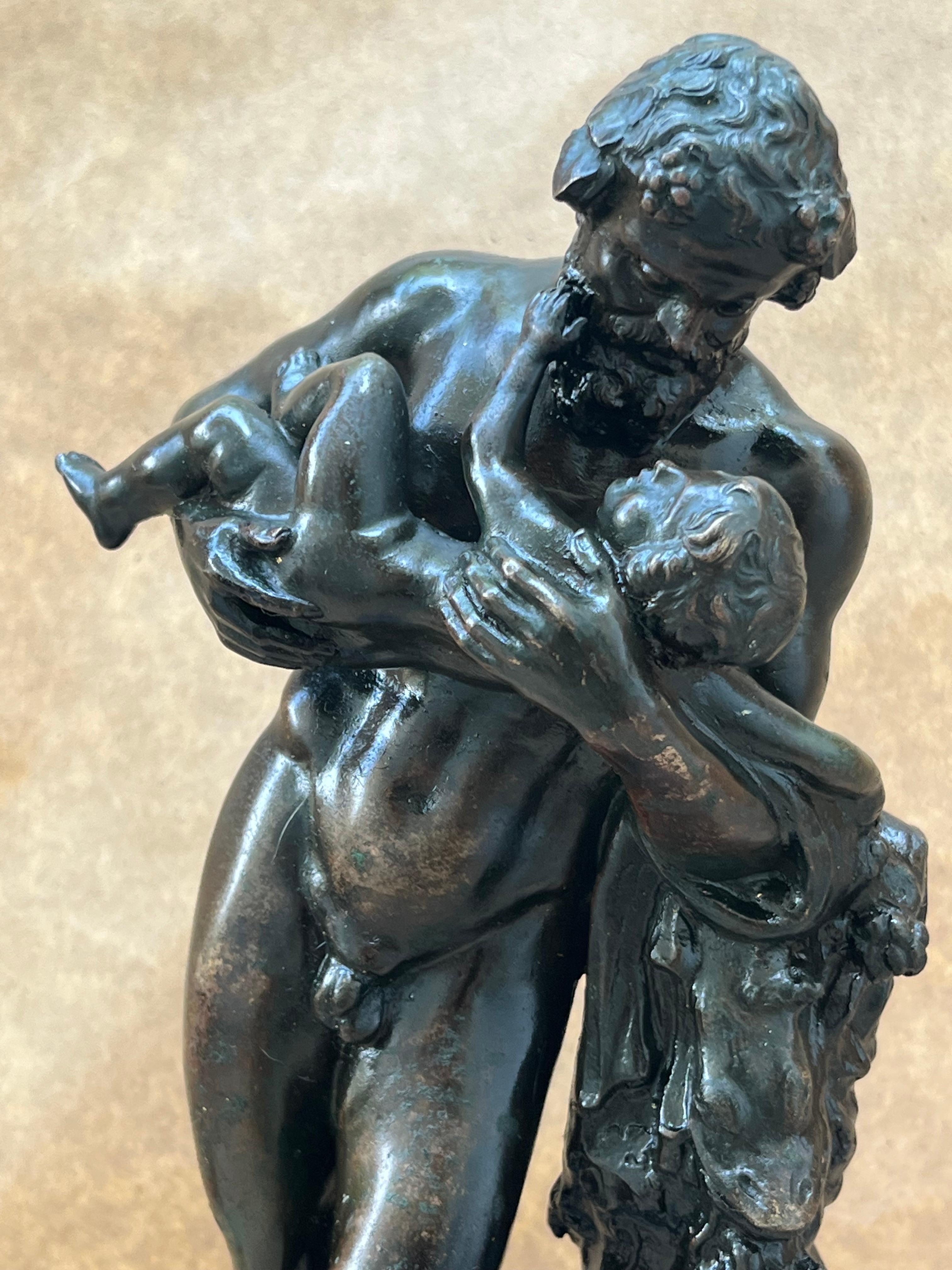 19th Century Italian Grand Tour 19th C. Bronze Statue of Silenus Cradling Infant Dionysus For Sale