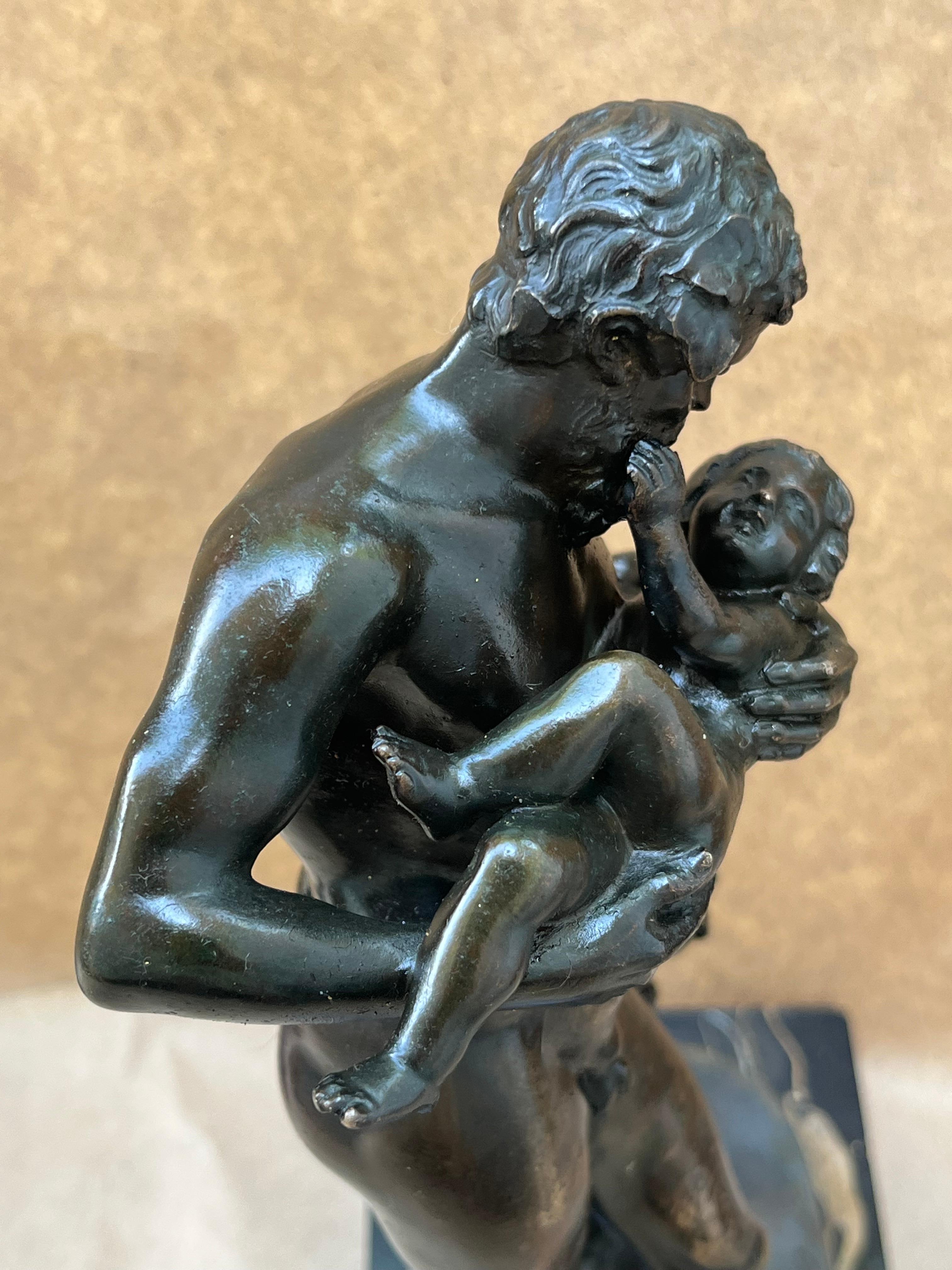 Italian Grand Tour 19th C. Bronze Statue of Silenus Cradling Infant Dionysus For Sale 2