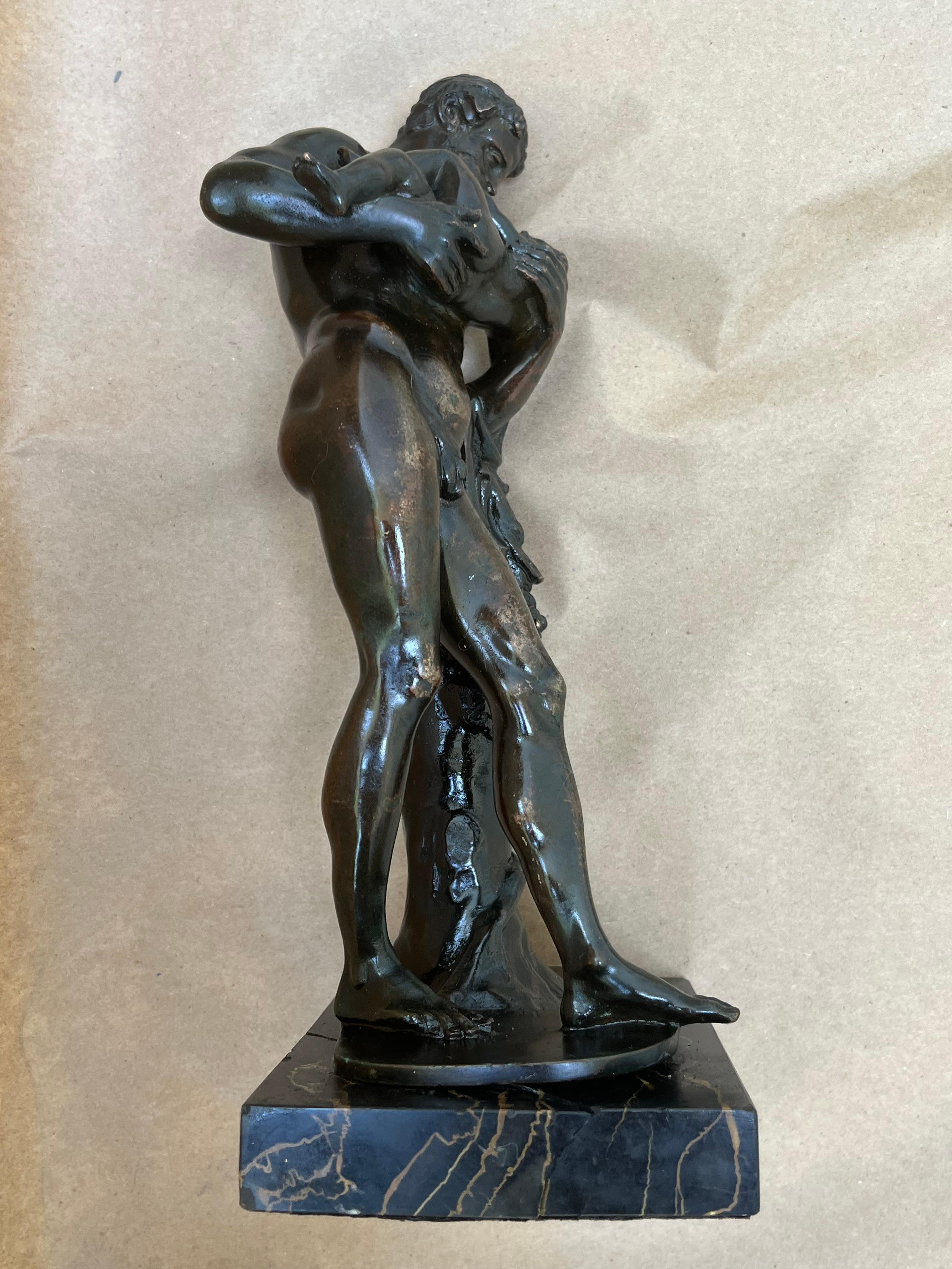 Italian Grand Tour 19th C. Bronze Statue of Silenus Cradling Infant Dionysus For Sale 3