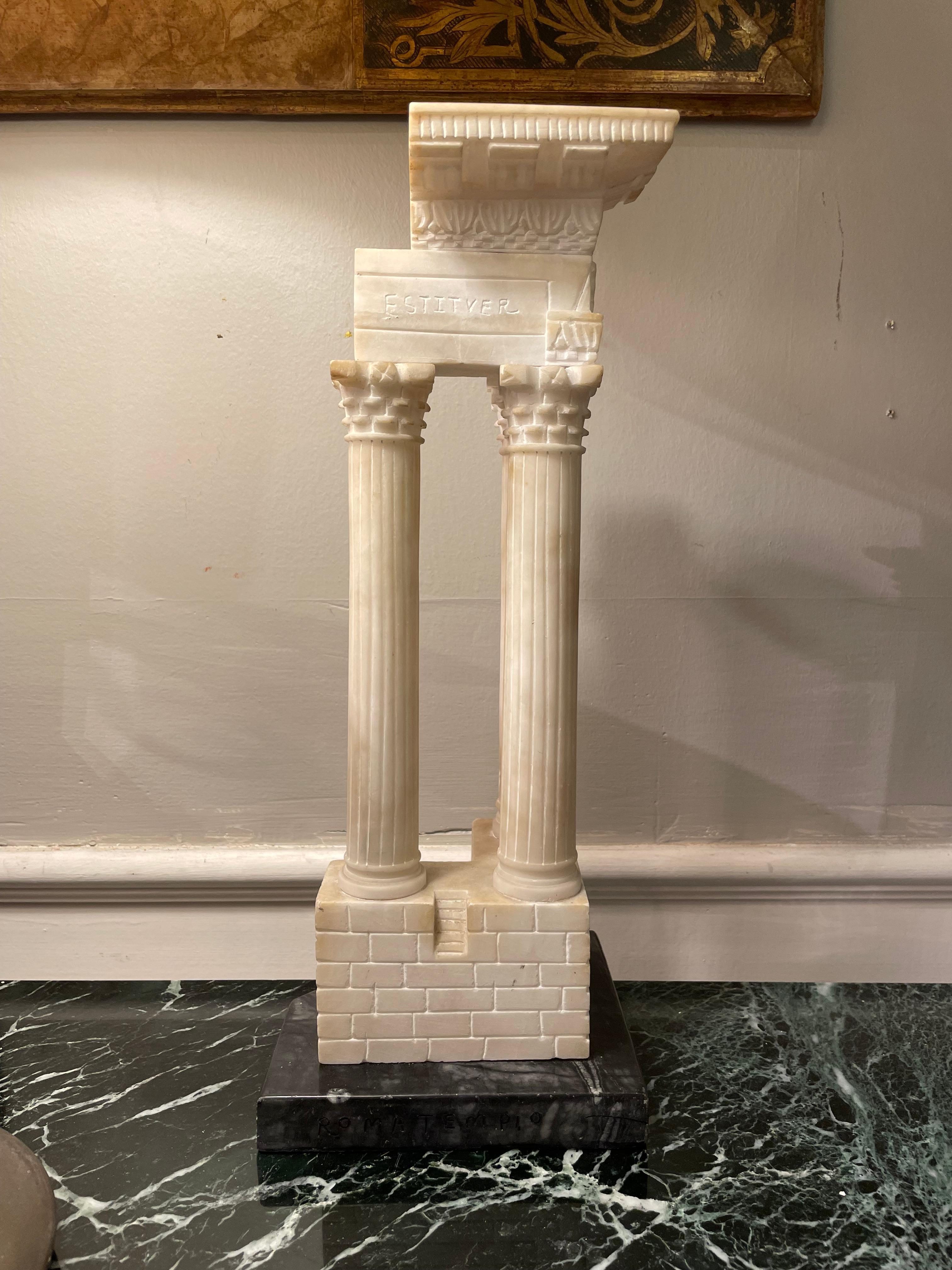 Italian Grand Tour model of the ancient Temple of Vespasian located in the Roman Forum, Rome. Carved from alabaster, this is a handsome example of a souvenir carving which would have been collected by a European or American sophisticate making a