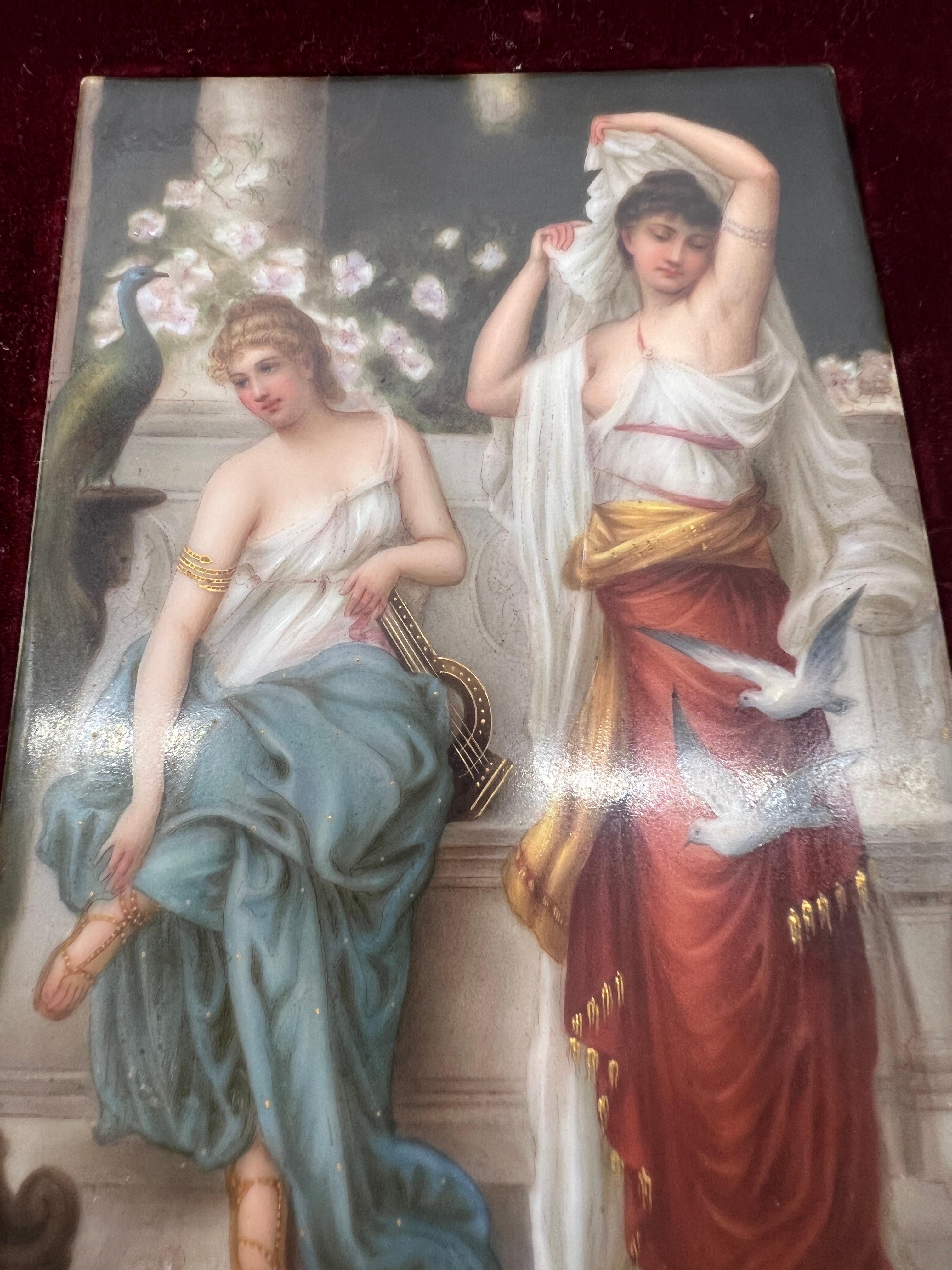 Italian Grand Tour Allegorical Porcelain Plaque of Two Graces - Circa 1900 In Good Condition For Sale In Atlanta, GA