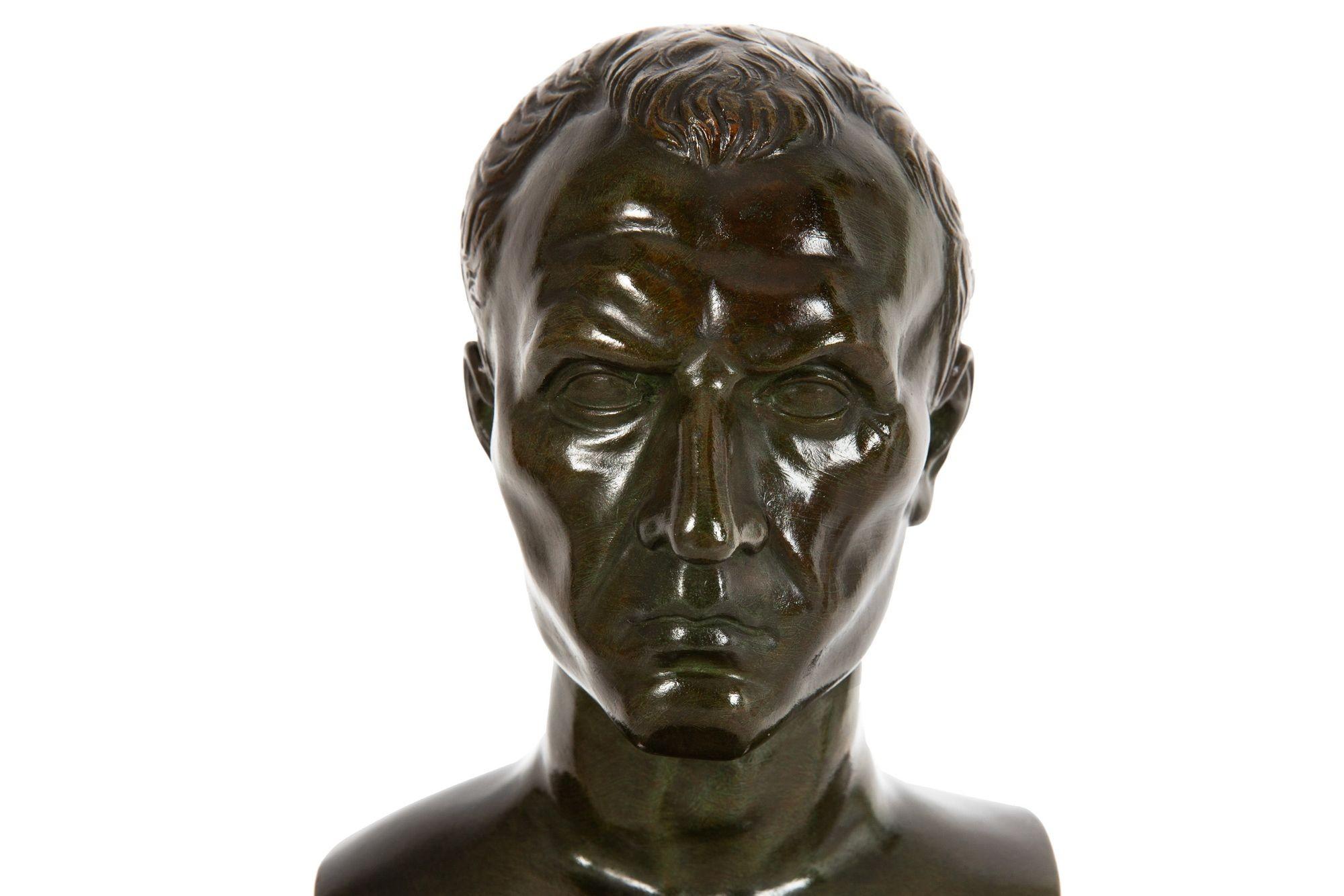Italian Grand Tour Antique Bronze Sculpture, Bust of Julius Caesar For Sale 8