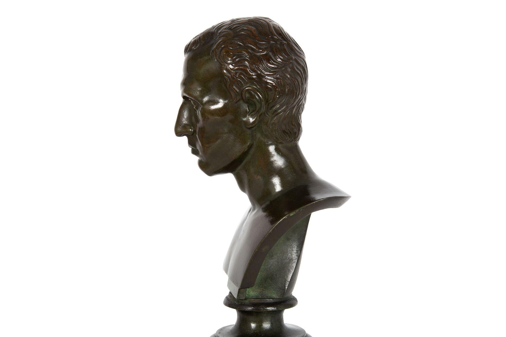 Italian Grand Tour Antique Bronze Sculpture, Bust of Julius Caesar For Sale 2