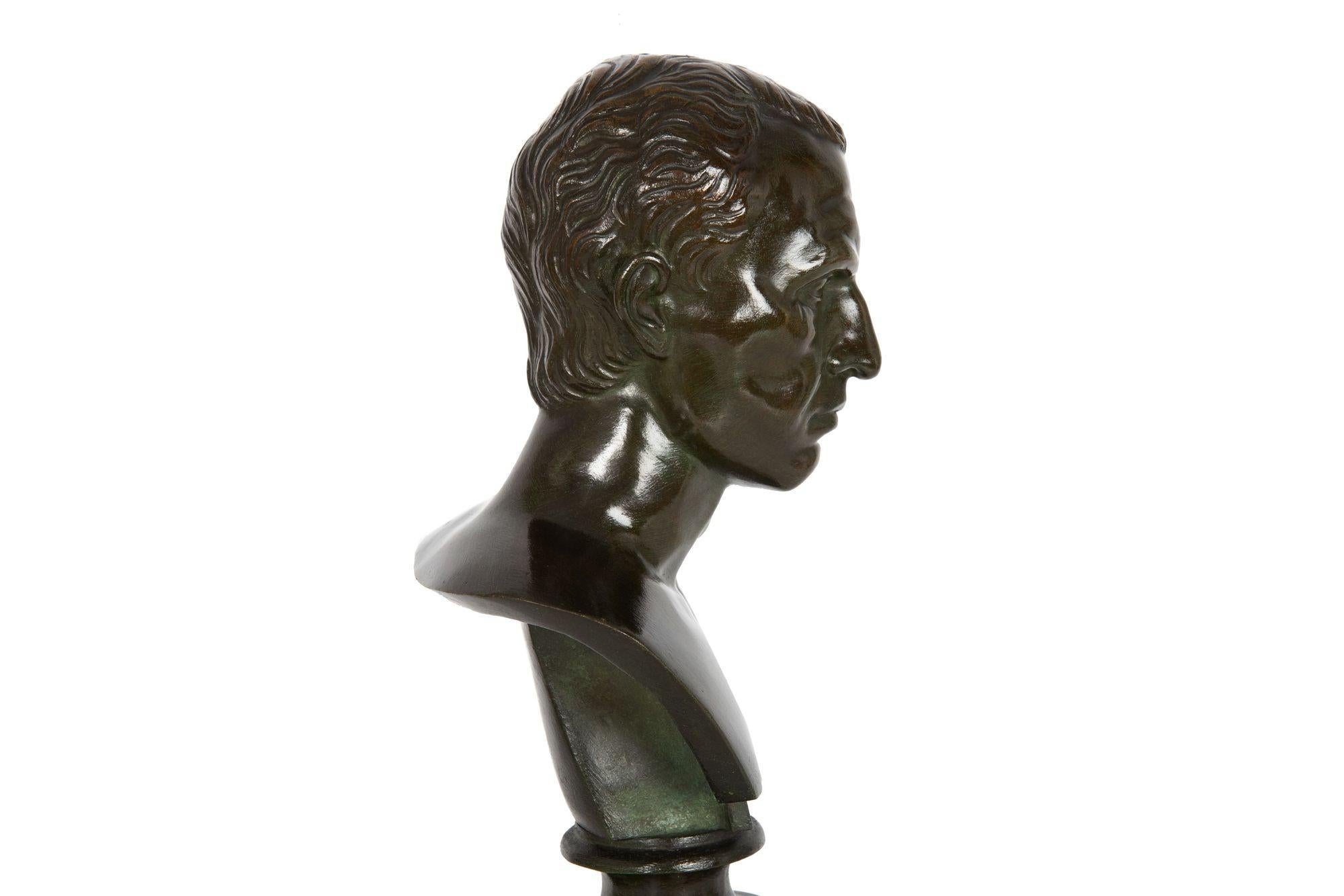 Italian Grand Tour Antique Bronze Sculpture, Bust of Julius Caesar For Sale 3