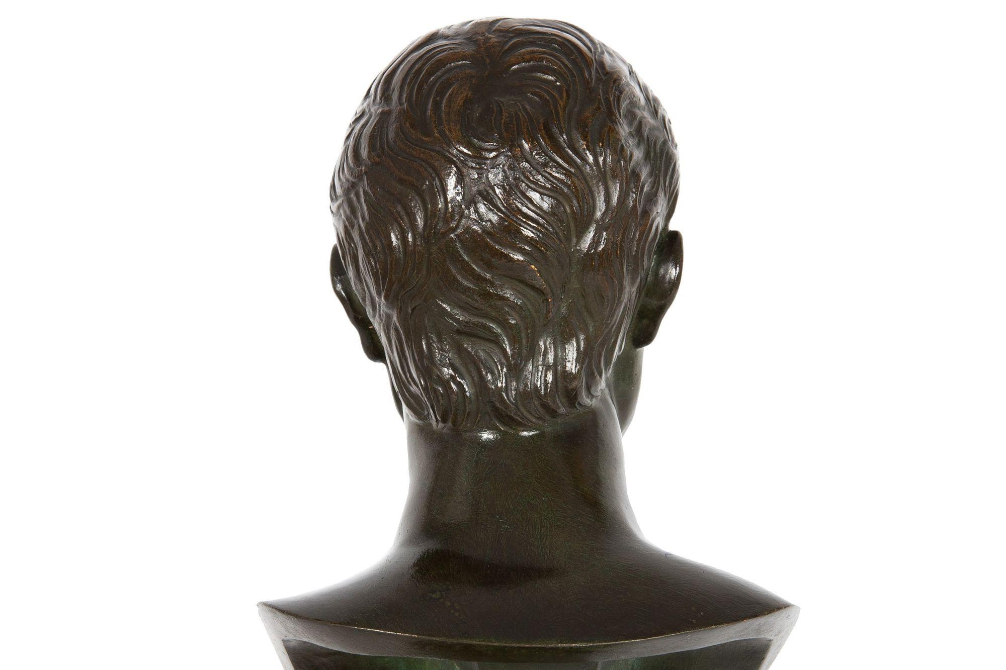 Italian Grand Tour Antique Bronze Sculpture, Bust of Julius Caesar For Sale 5
