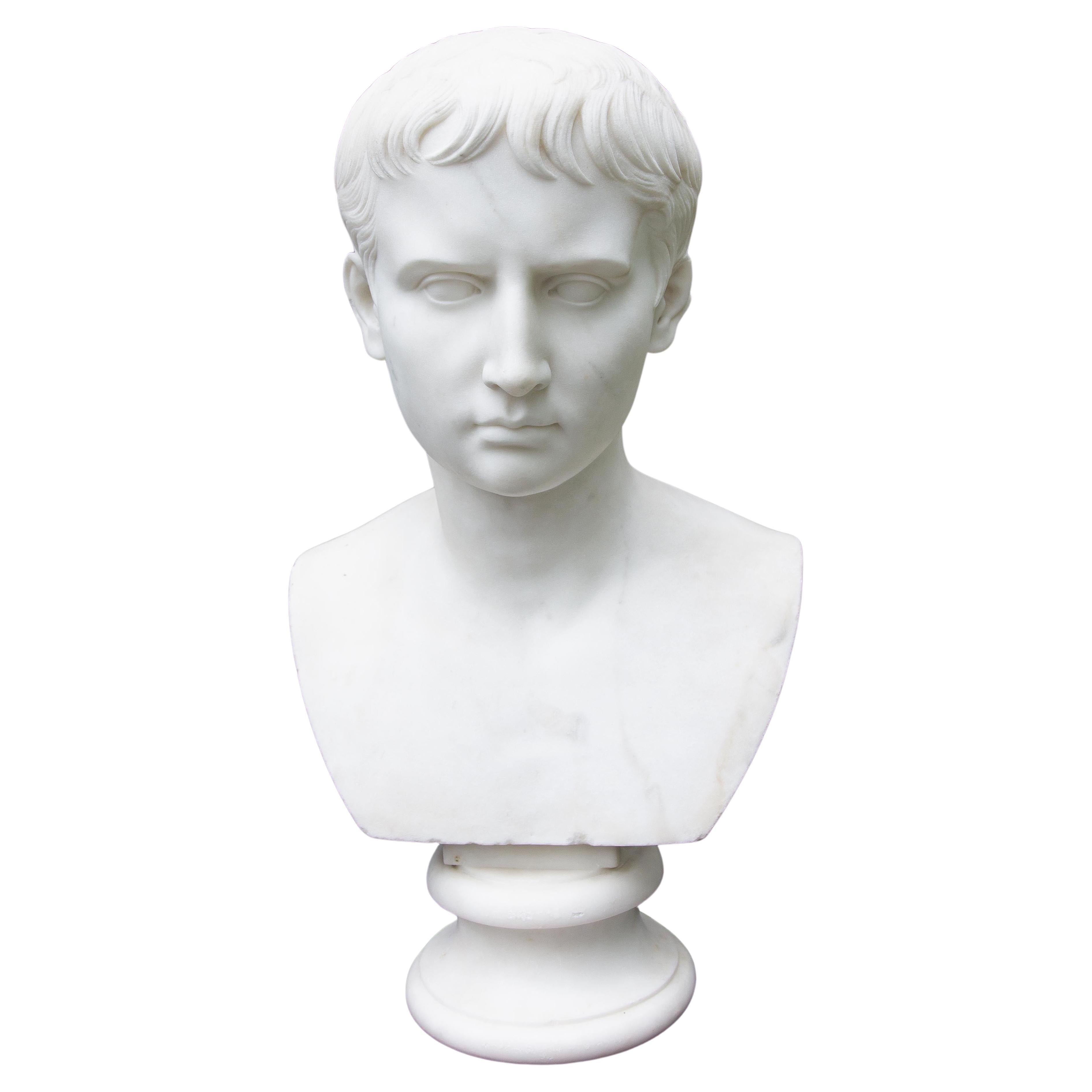XIX secolo Busto in marmo di Augusto Cesare di Carrara del 19° secolo in vendita