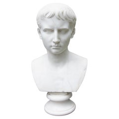  Italian Grand Tour Augustus Caesar Carrara Marble Bust 19th Century